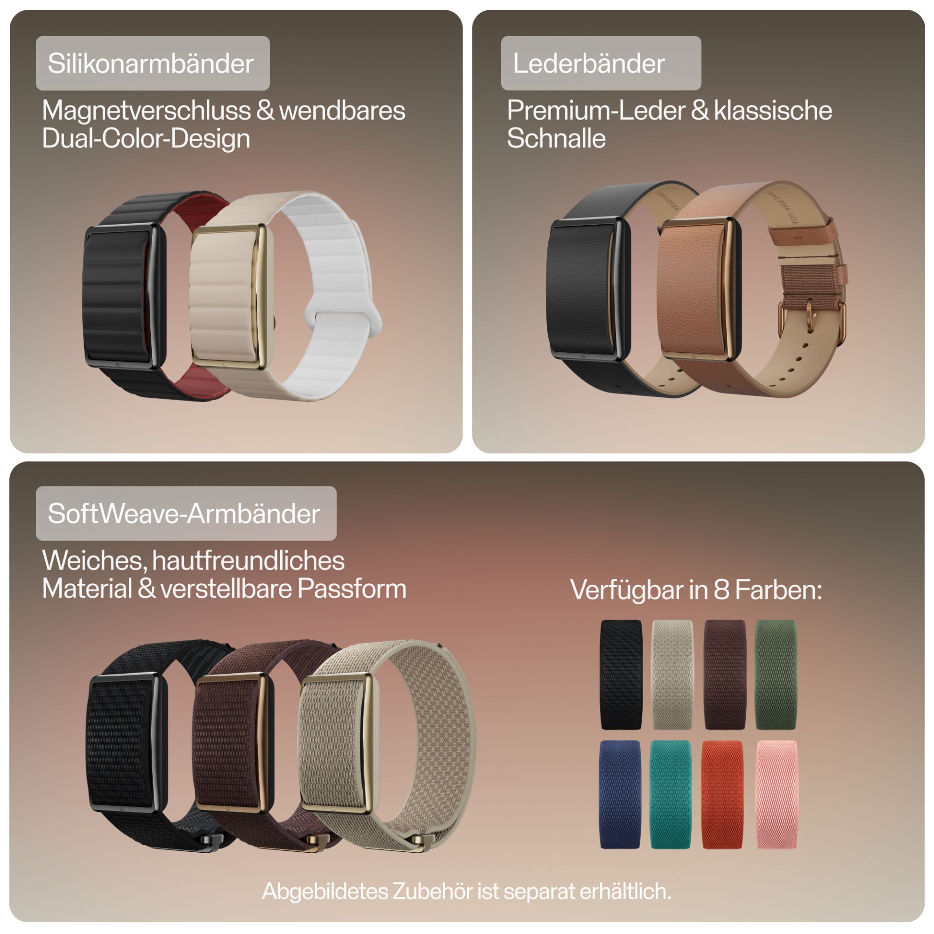 Uhrenarmbänder, Silikonarmband, Lederarmband, Gewebearmband, Magnetverschluss