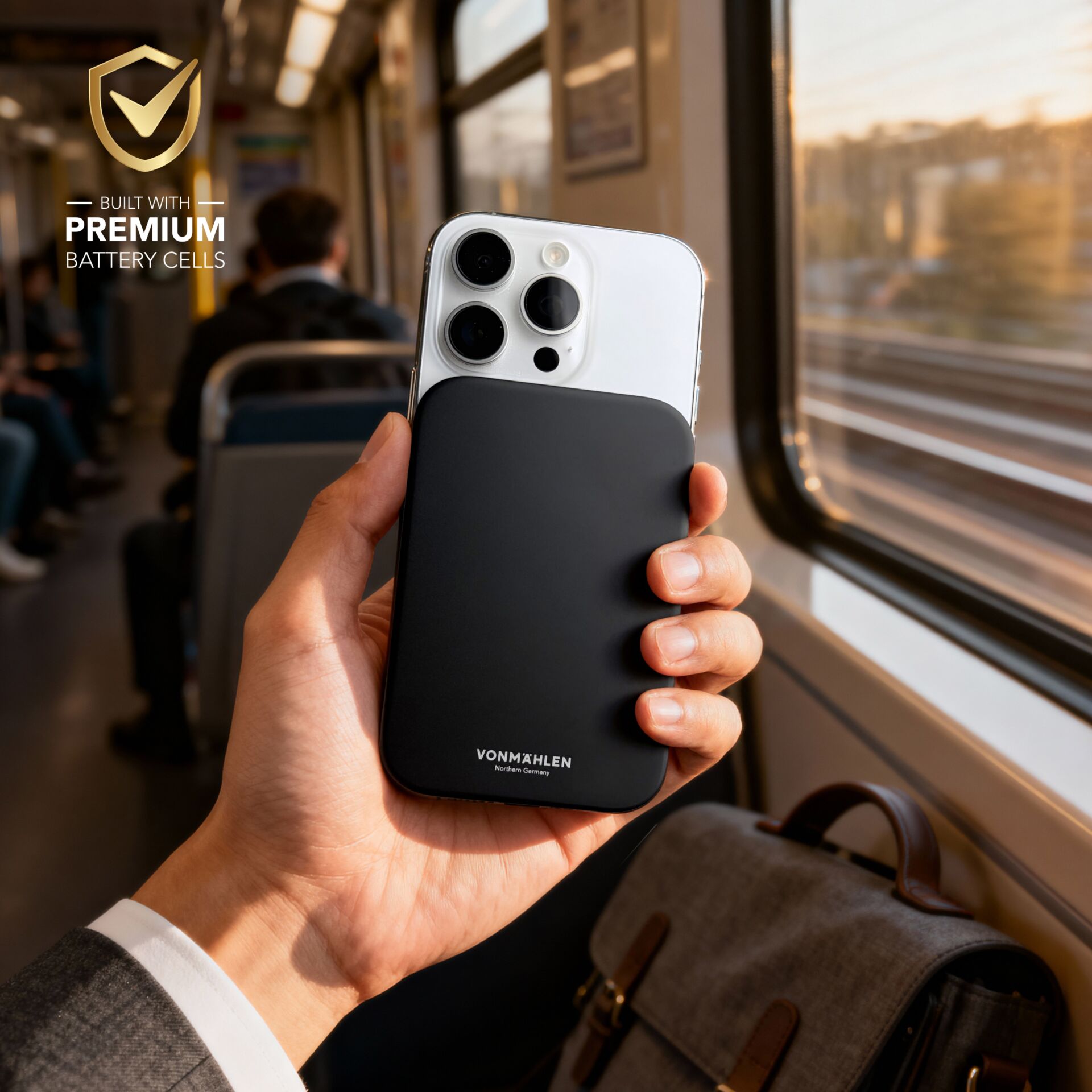 Smartphone, Handyhülle, Dreifachkamera, Weißes Telefon, U-Bahn/S-Bahn