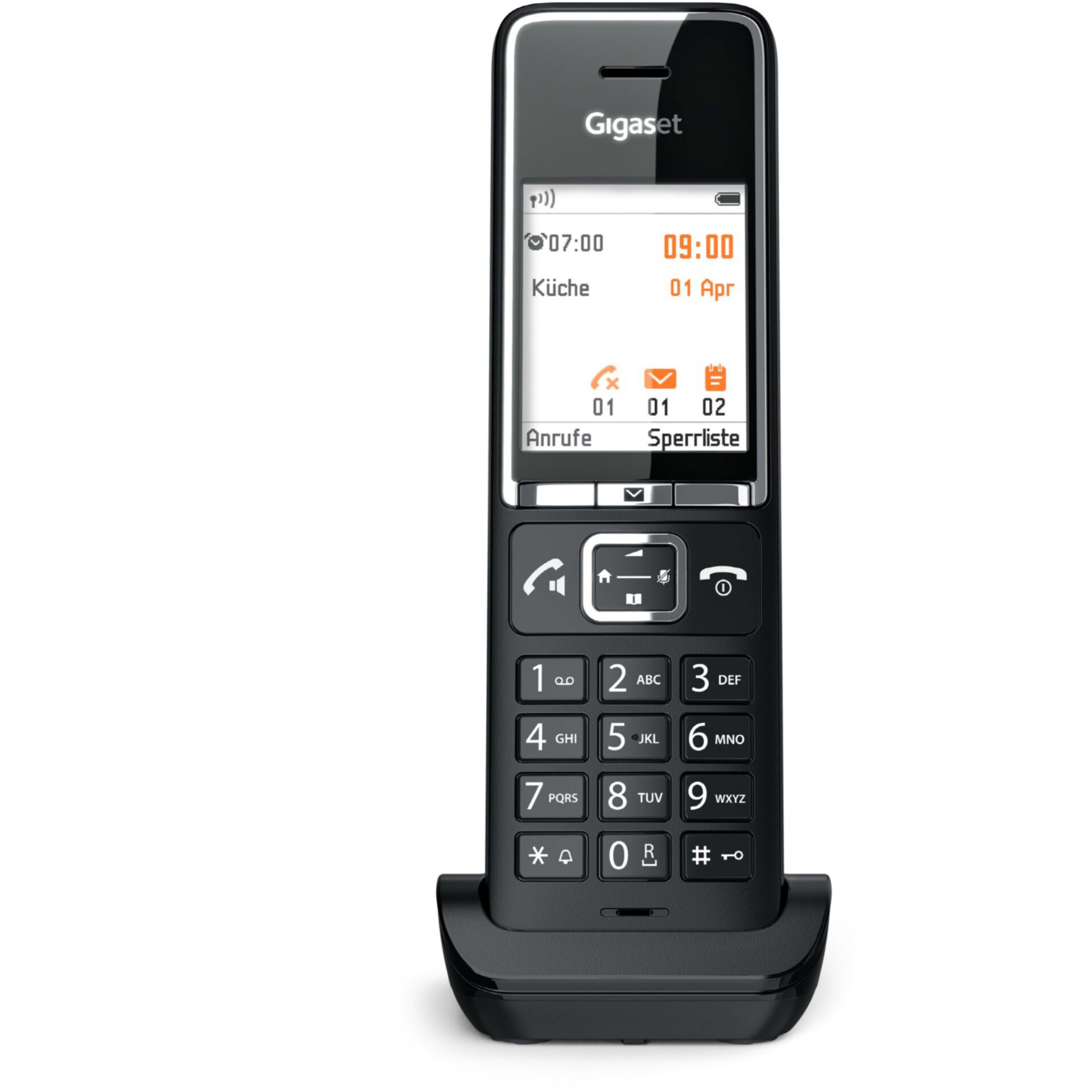 Festnetz-Telefon, DECT-Telefon, Schwarz, Bildschirm, Anrufliste