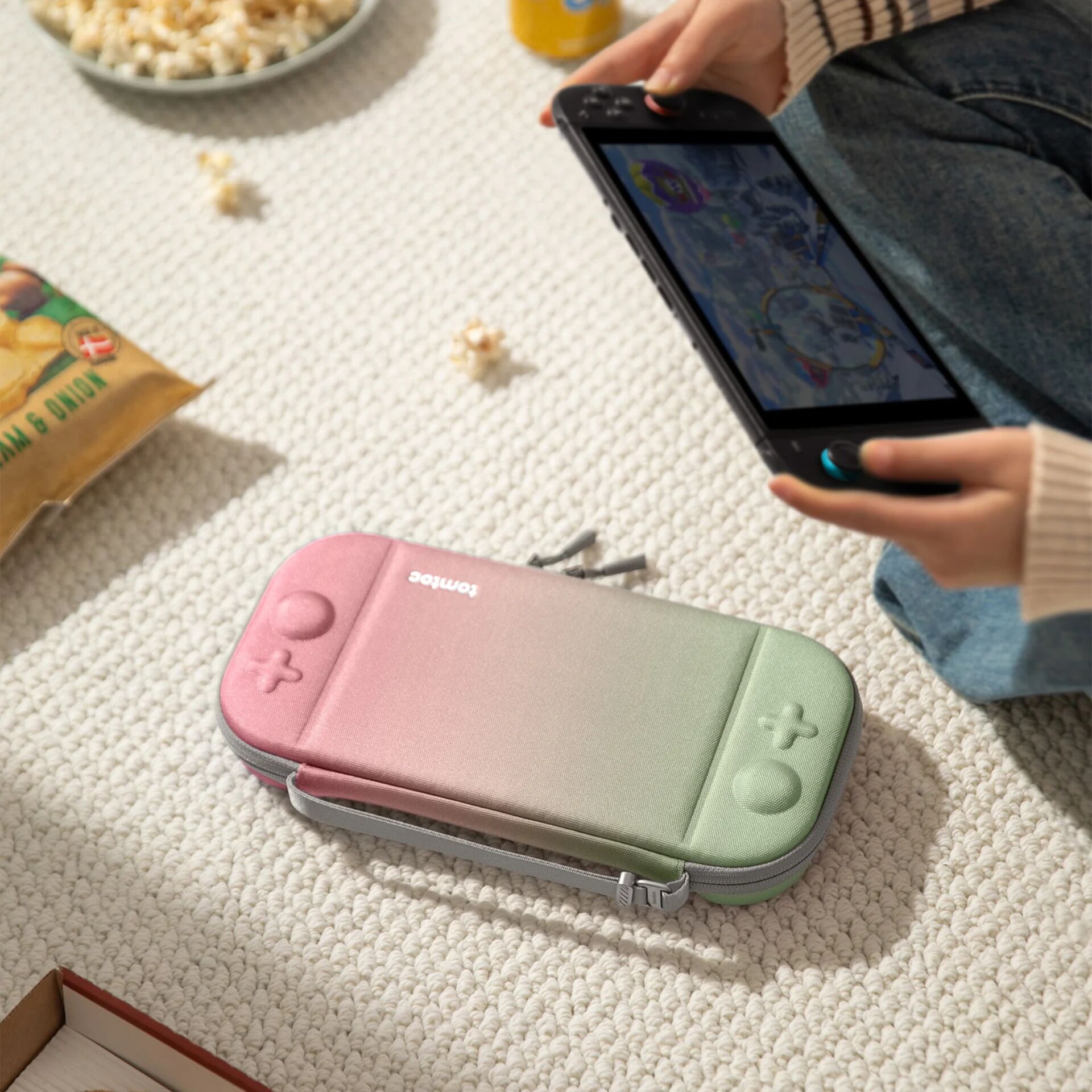 Nintendo Switch Lite Hülle, weiche Hülle, Rosa-Grün Verlauf, tragbares Gaming, Reißverschluss-Hülle