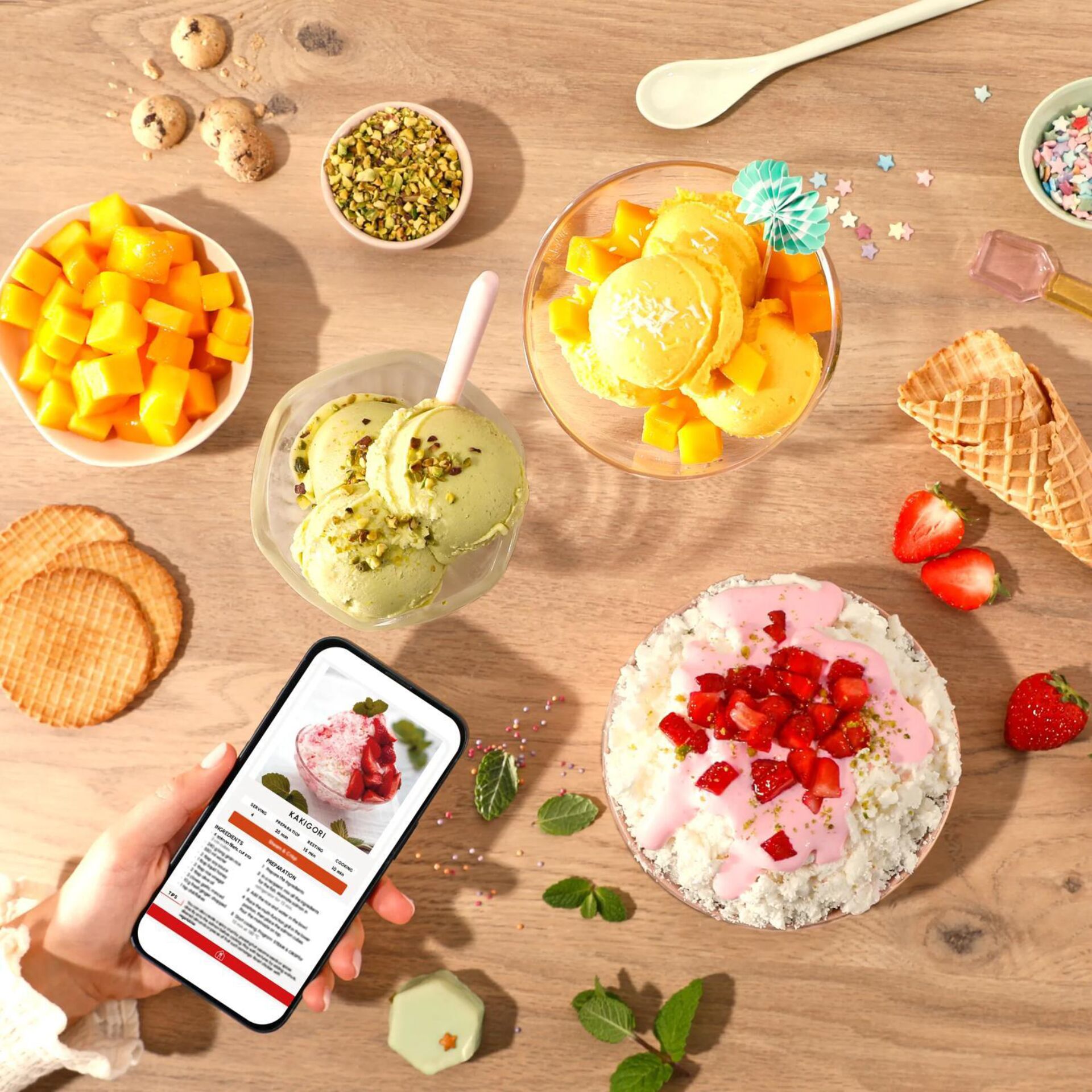 Eis, Eissorte, Mangomango, Becher Eis, Frucht-Topping