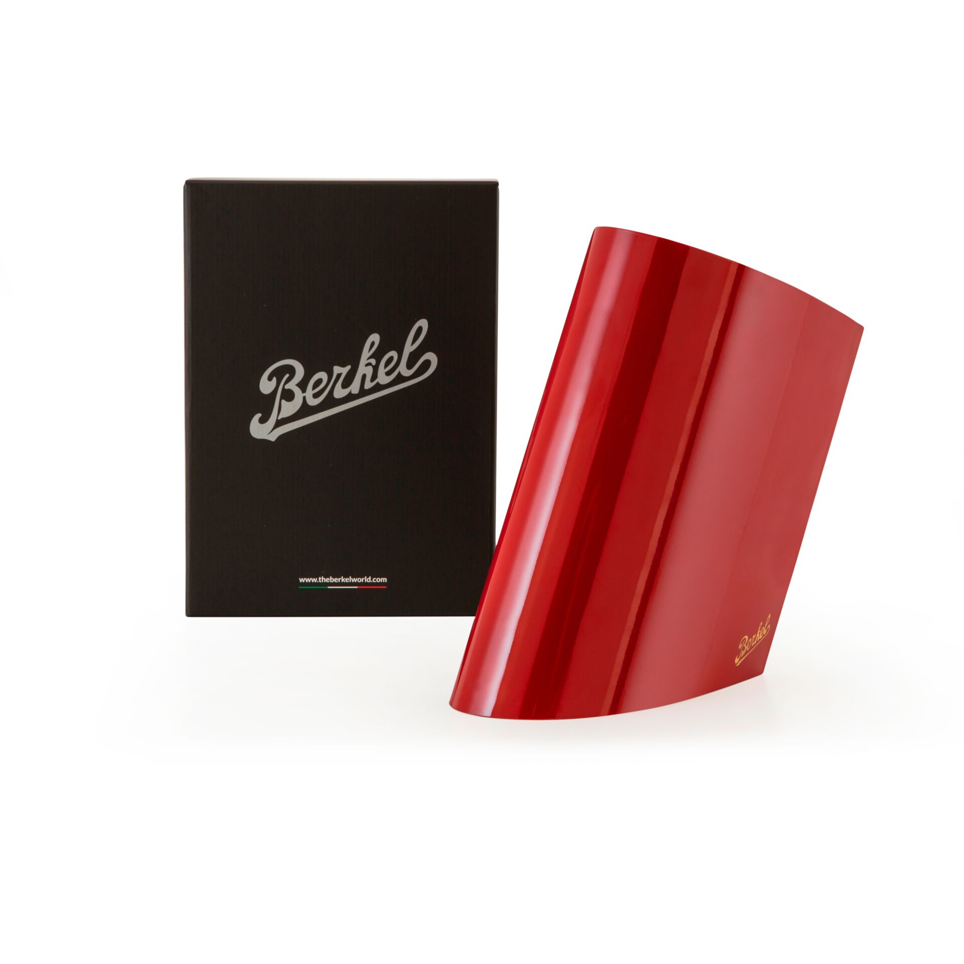 Rote gebogene Oberfläche, Vase, Dekoratives Objekt, Glanz Finish, Berkel Logo