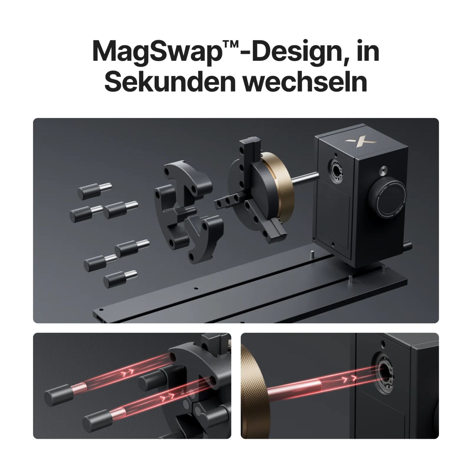 Maschine, MagSwap Design, CNC-Mechanik, Laserpfadsystem, Bauteilbearbeitung