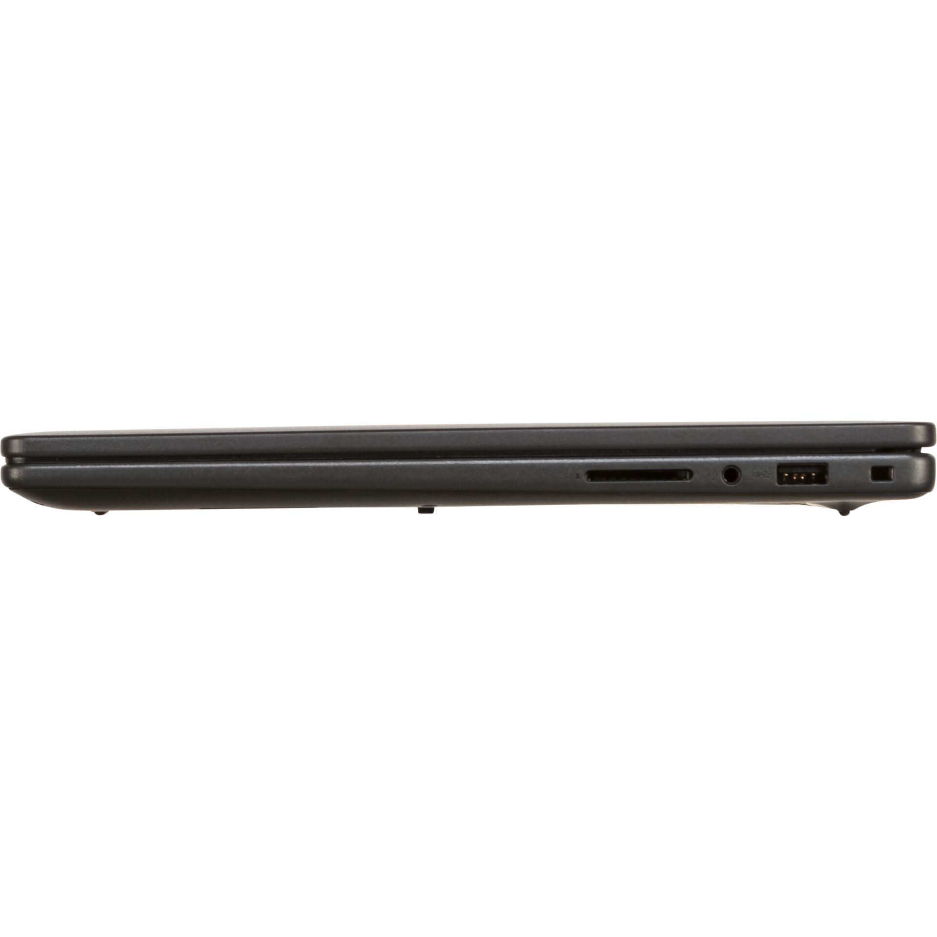 Laptop, geschlossen, dunkelgrau, Anschlüsse, flaches Gehäuse