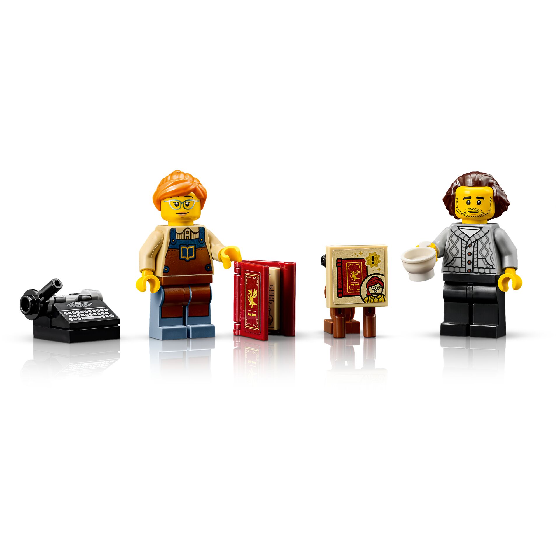 LEGO, Minifiguren, Bücher, Telefon, Kaffee/Becher