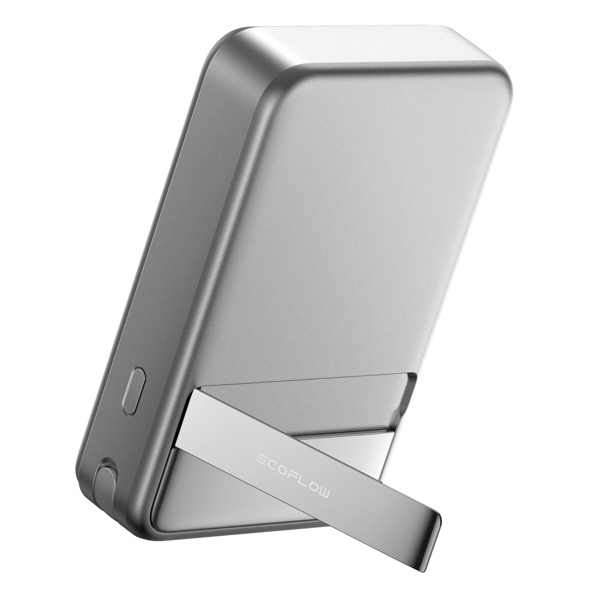 power bank, portable charger, metall, silber, faltbarer ständer