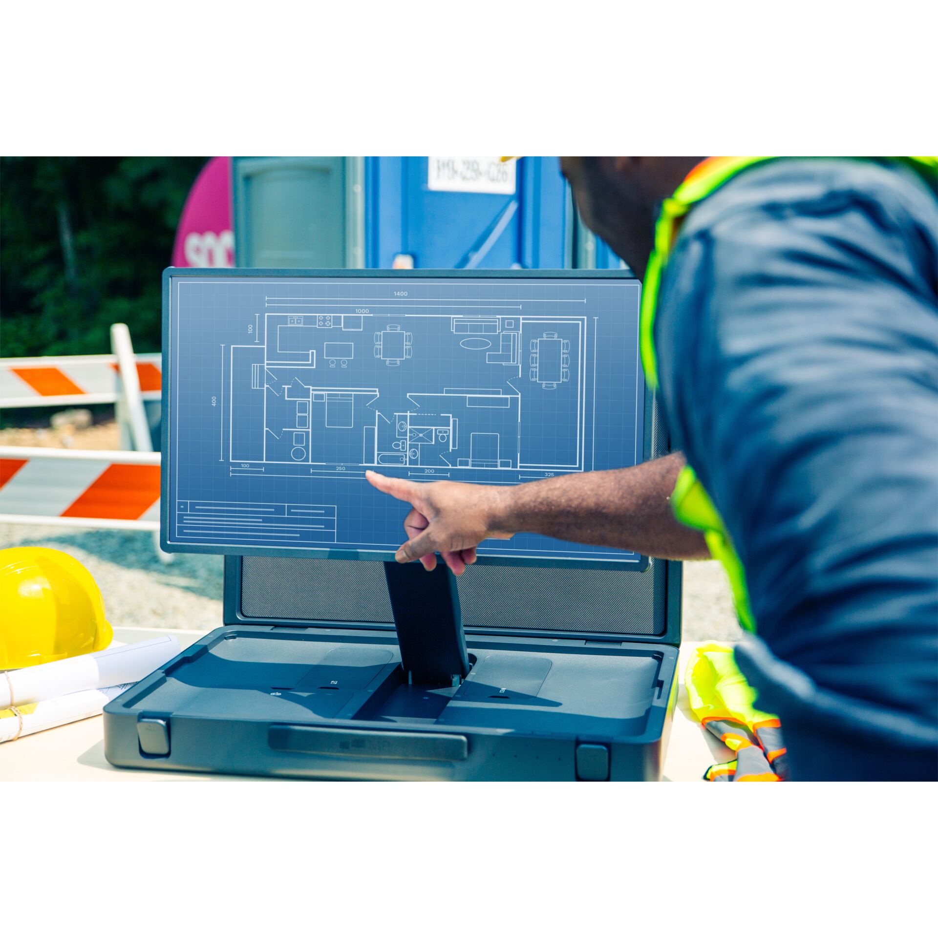 Baustelle, Bauplan, Architekturplan, Konstruktionszeichnung, Sicherheitsausrüstung