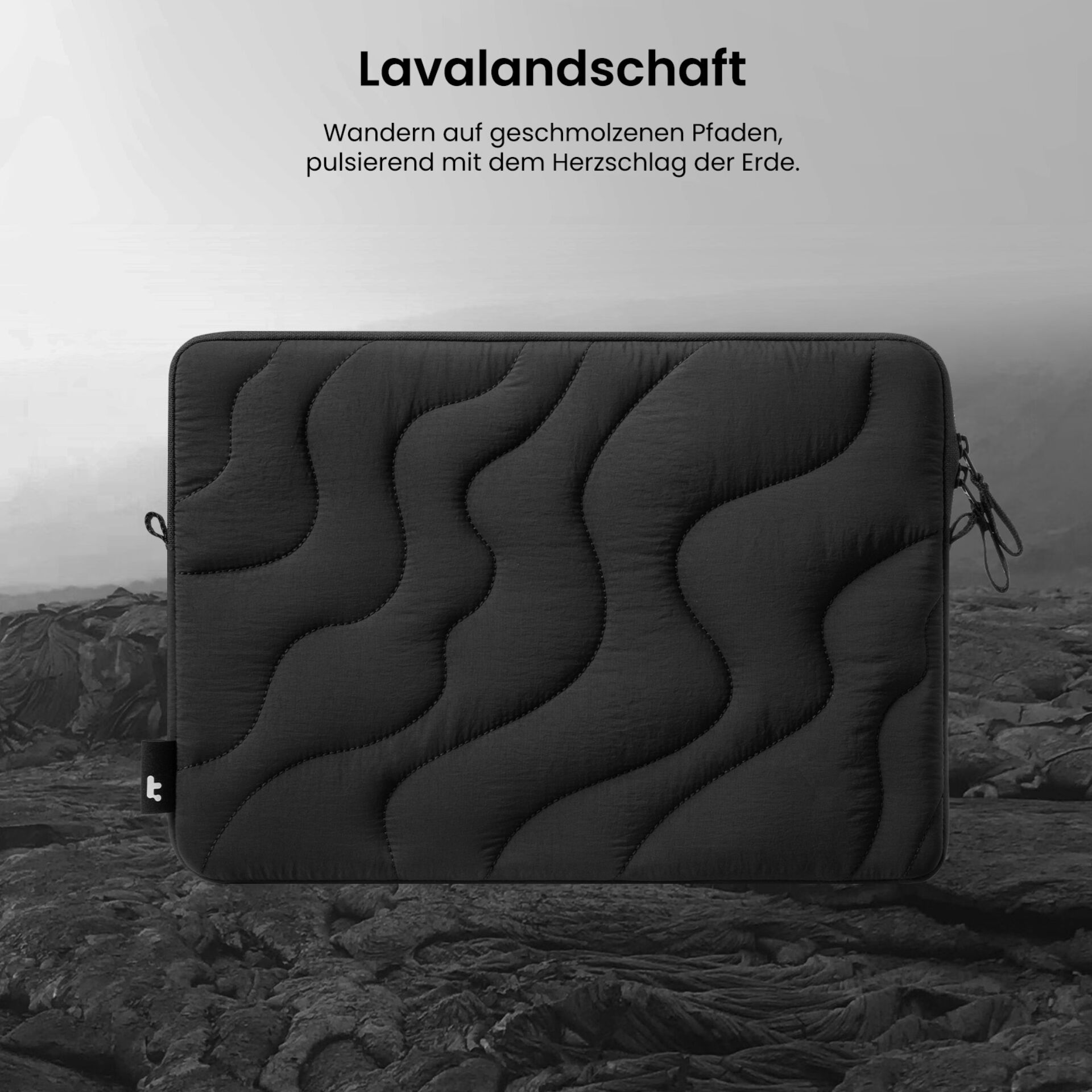 Laptop-Hülle, Quilted, Schwarz, Reißverschluss, Ziernaht