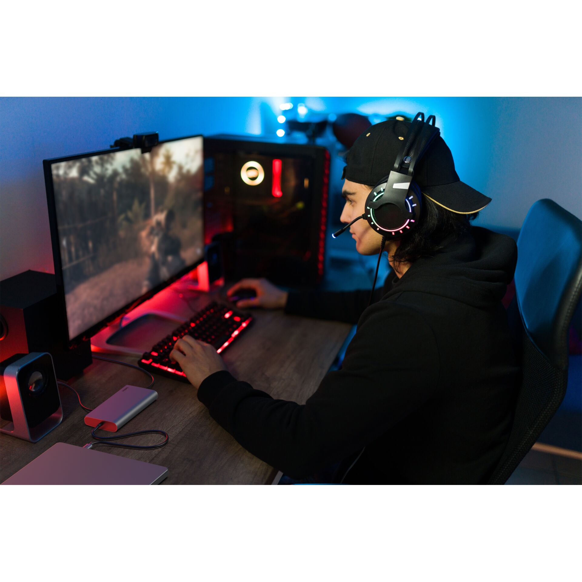 Handy, Computer-Tastatur, Kopfhörer, Videospiele, Sprecher