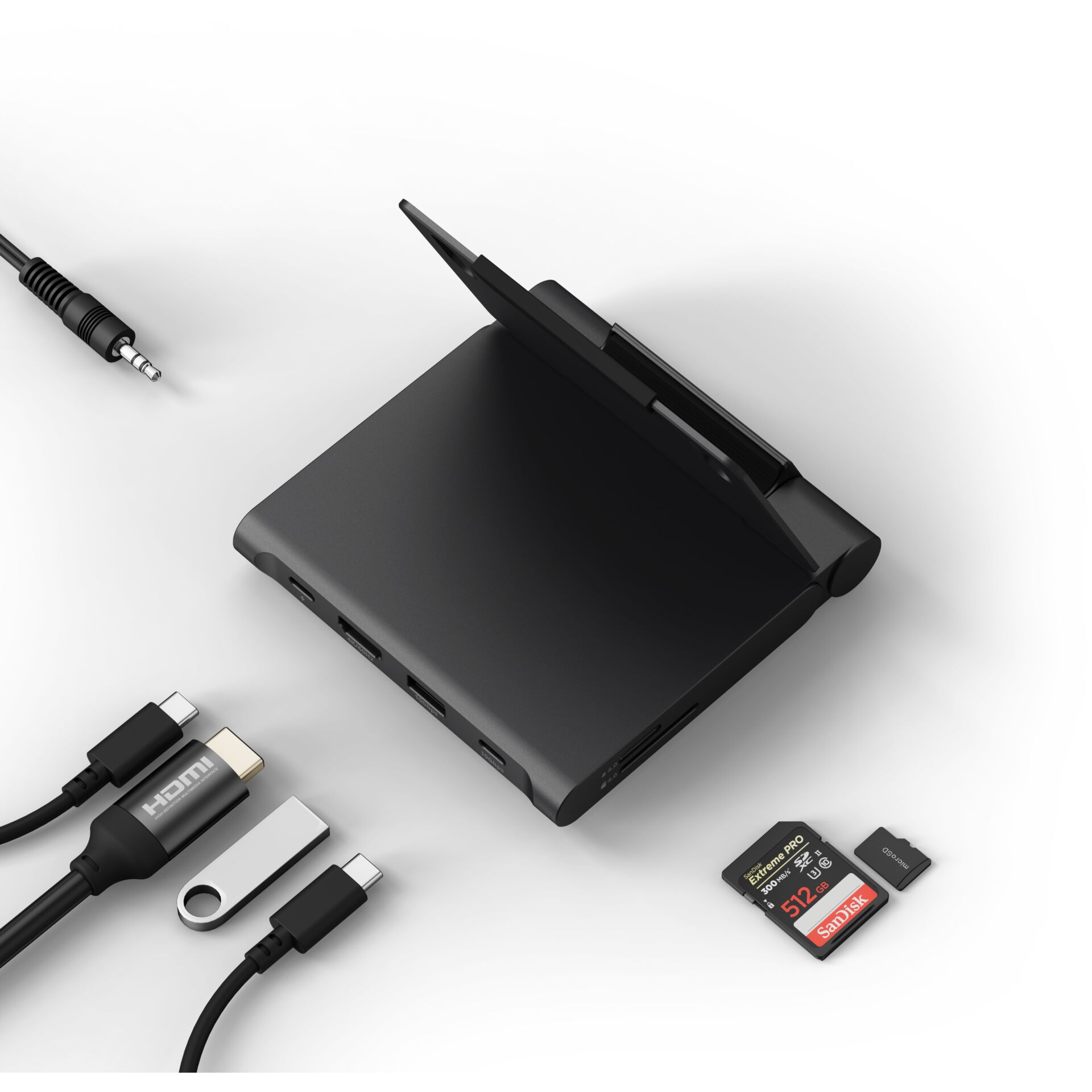 Dockingstation, USB-C-Hub, HDMI-Anschlüsse, SD-Slot, Kartenleser