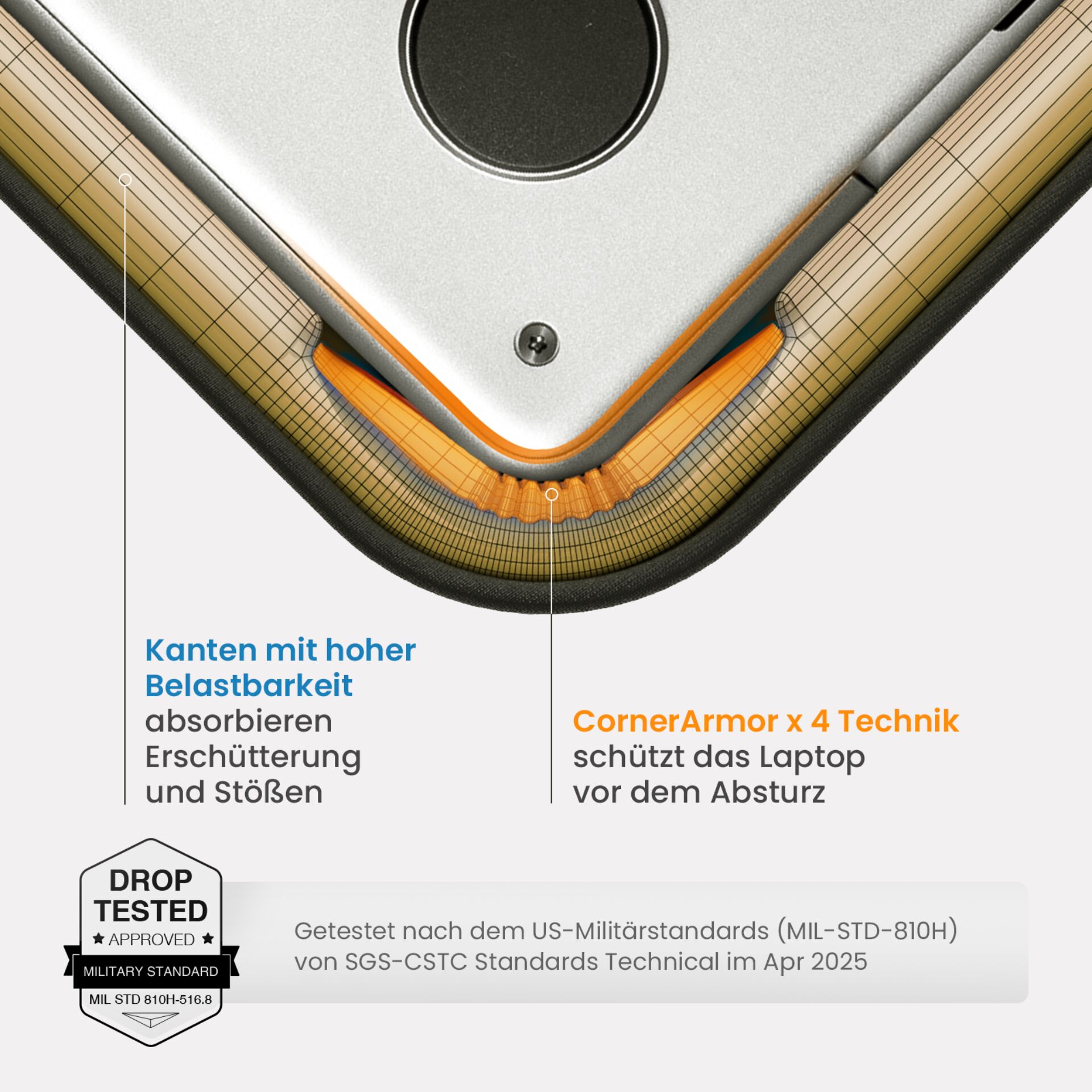 Ecken schützt, Laptop-Schonhülle, orangen/schmücke Akzent, Kantenpolster, militärischer Standard