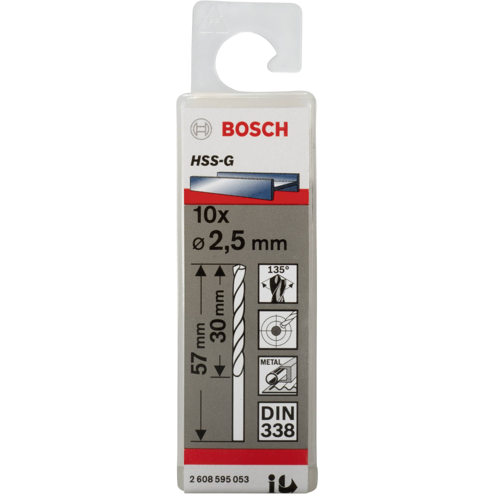 Bosch 10 Metallbohrer  HSS-G 2,5x30x57mm