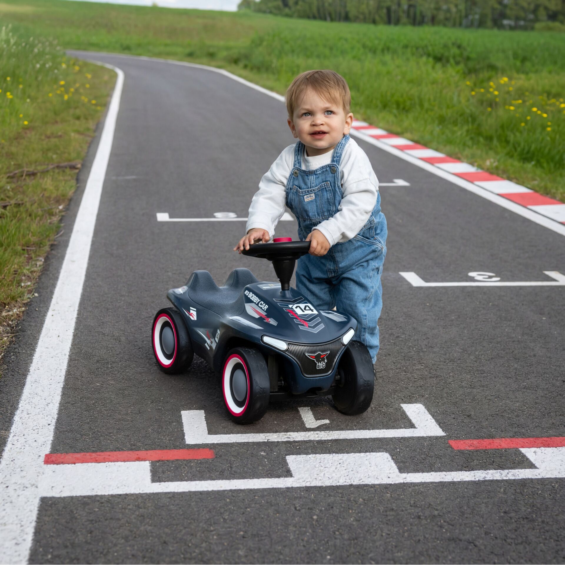 Kinderwagen, Tretwagen, Lauflernfahrzeug, Kleinkind, Grau/Blau