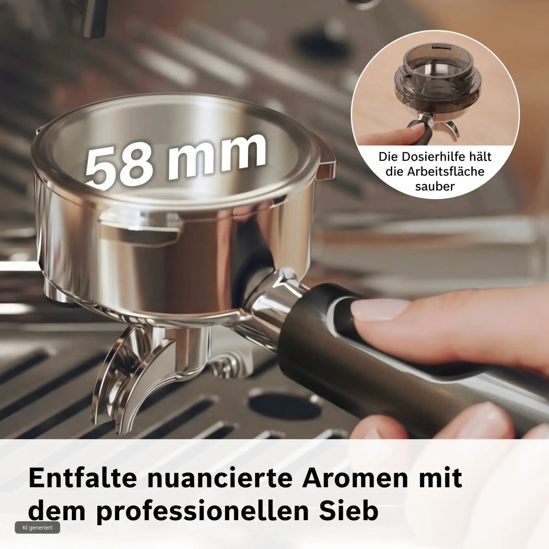 Espresso-Portafilter, Edelstahl, 57-58 mm, Portafilter-Griff, Präzisionssiebe