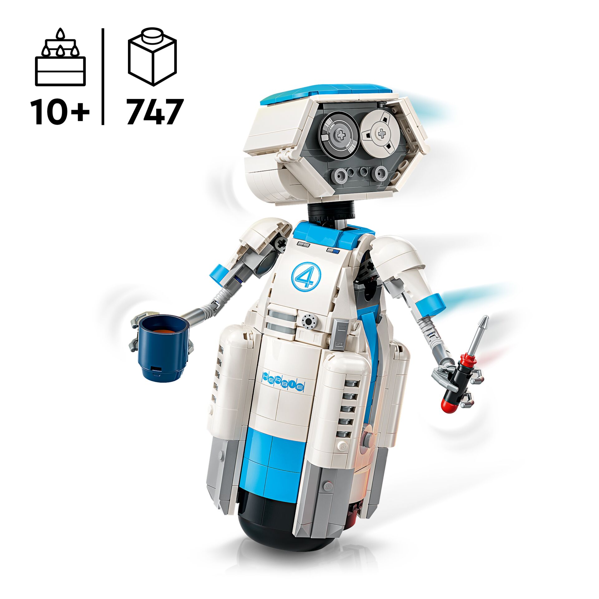 lego, roboter, raumhelm, blau-weiß, baubar
