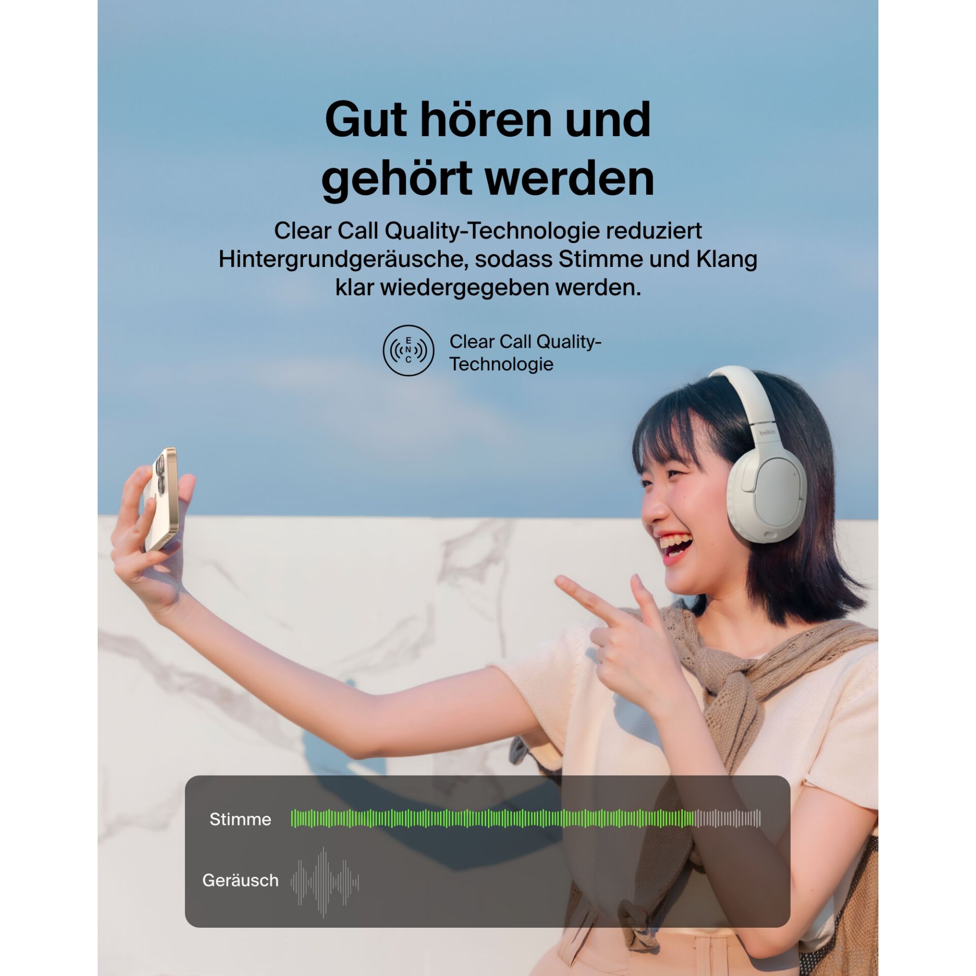 Werbung, Kopfhörer, Plakat, Person, Frau