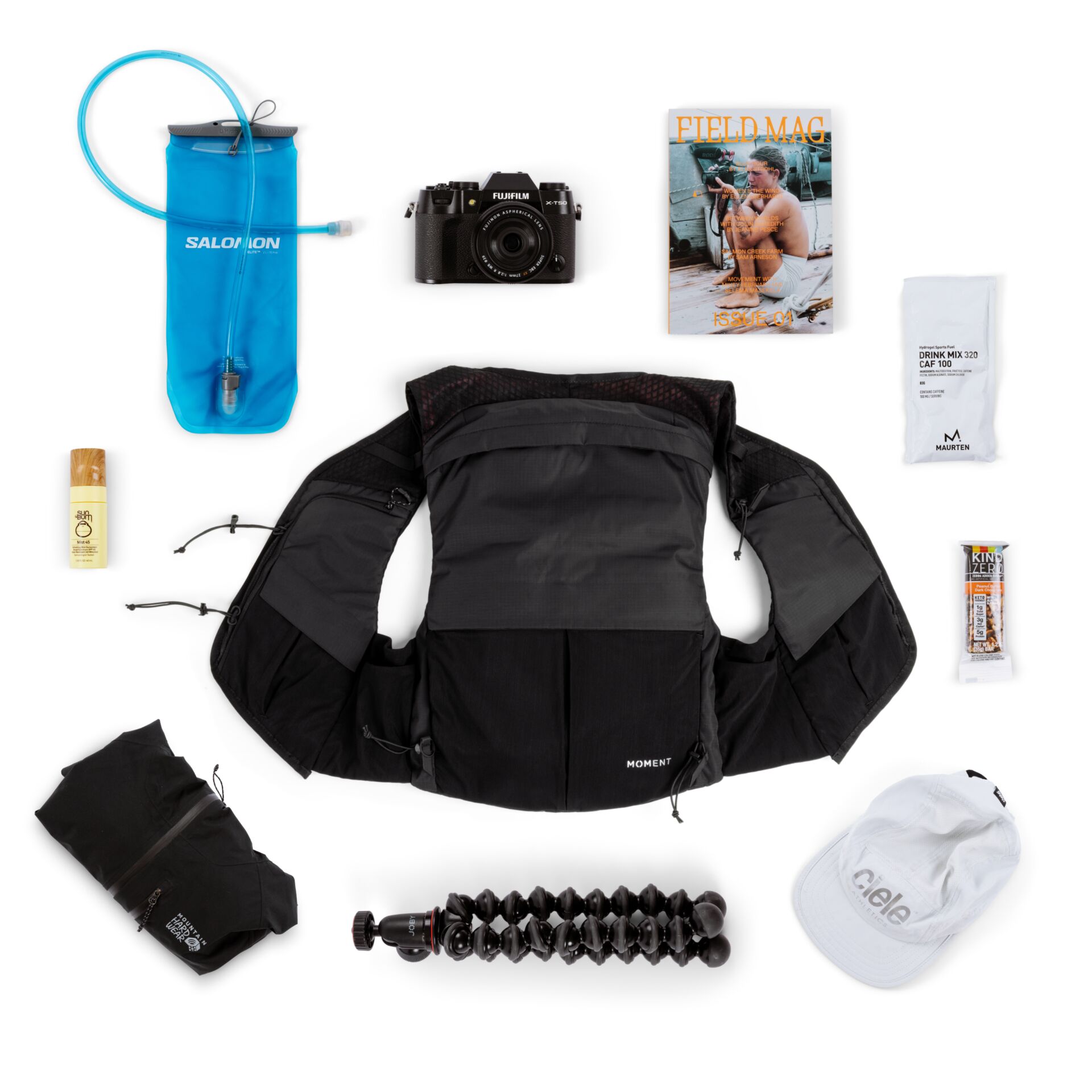 Rucksack, Regenhülle, Kamera, Stativ, Cap