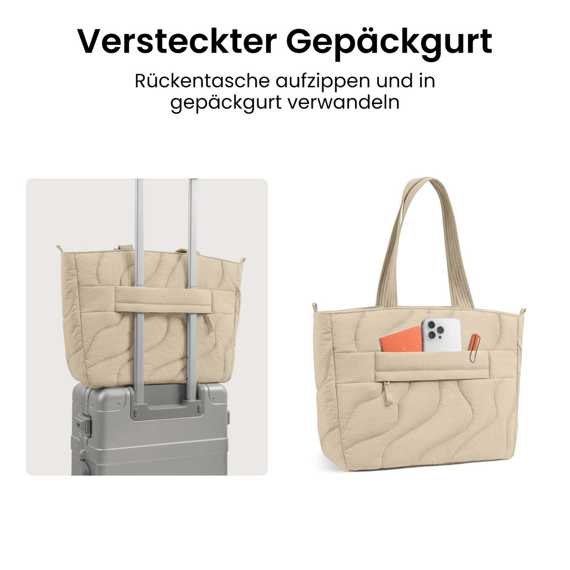 Kofferanhänger, Versteckte Tasche, Quilted Tote, Reiseorganizer, Handtasche