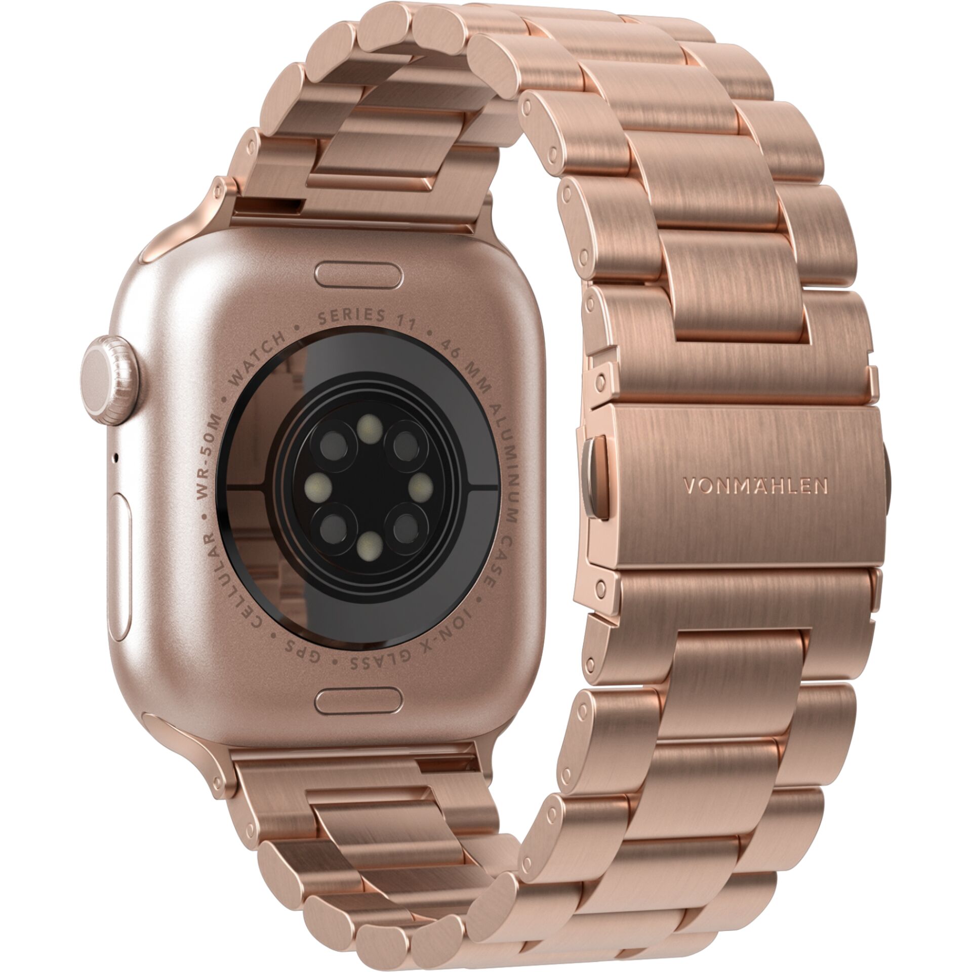 Smartwatch-Armband, Metallarmband, Roségold, Gliederarmband, Faltschließe