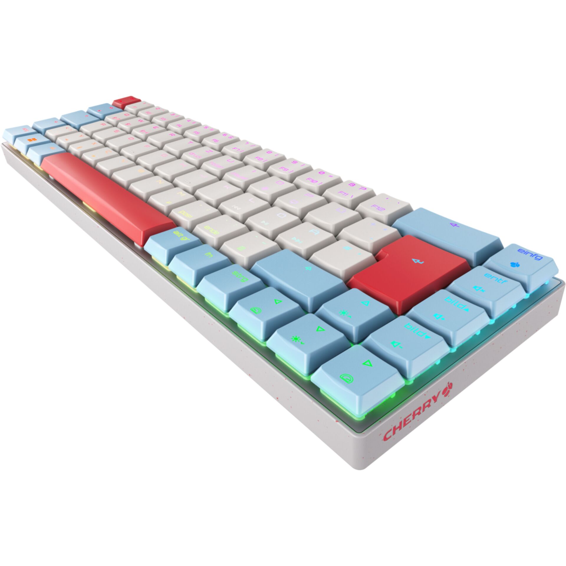 mechanische Tastatur, RGB-Beleuchtung, kompakt, weiß, roter Tasten