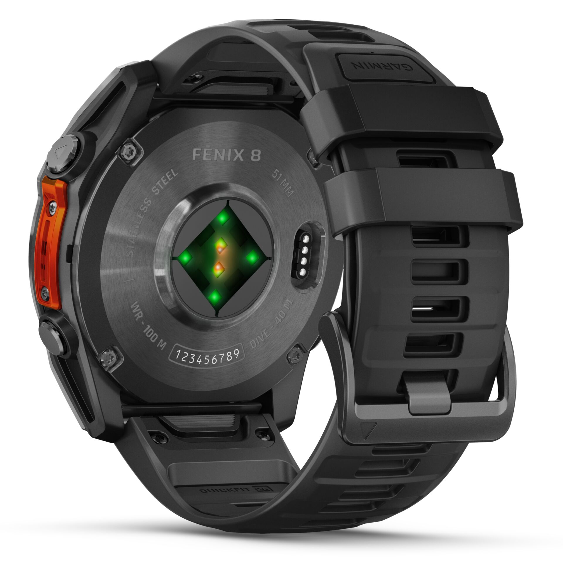 Tritium-Armband, Smartwatch-Rückseite, Edelstahl, Grüne LEDs, Wasserfest 100 m