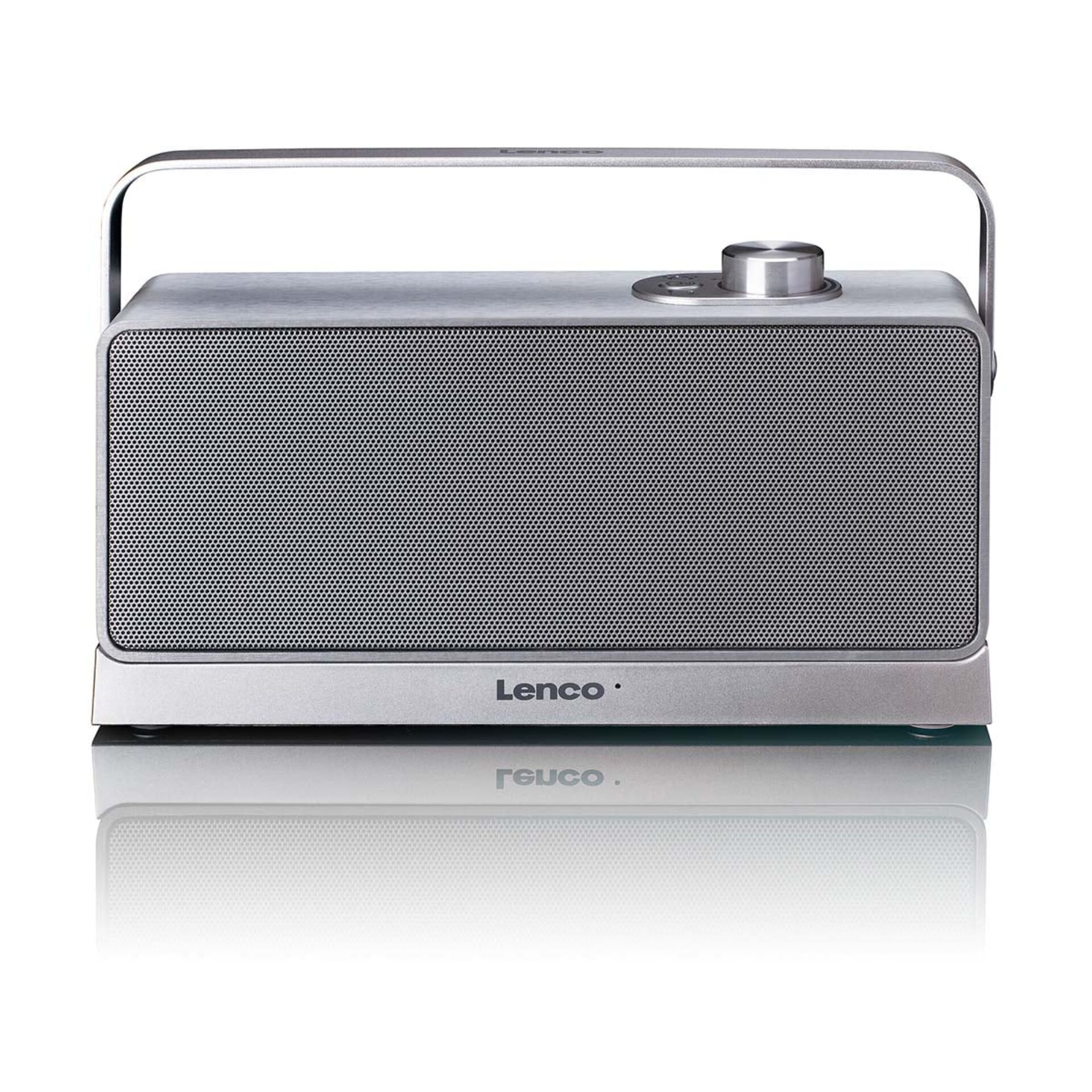 Radio, tragbarer Lautsprecher, metallisch, Mesh-Grill, Tragegriff