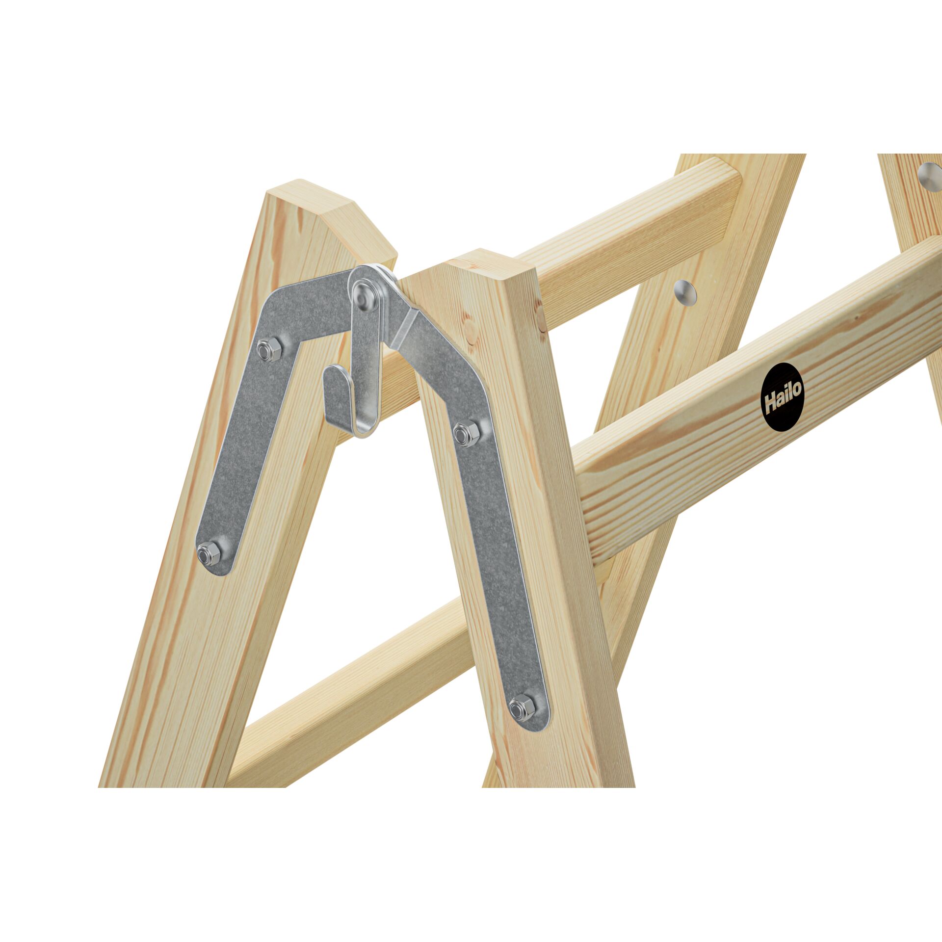 Holzleiter, Leiter, Holz, Metallbeschlag, Sicherungslasche