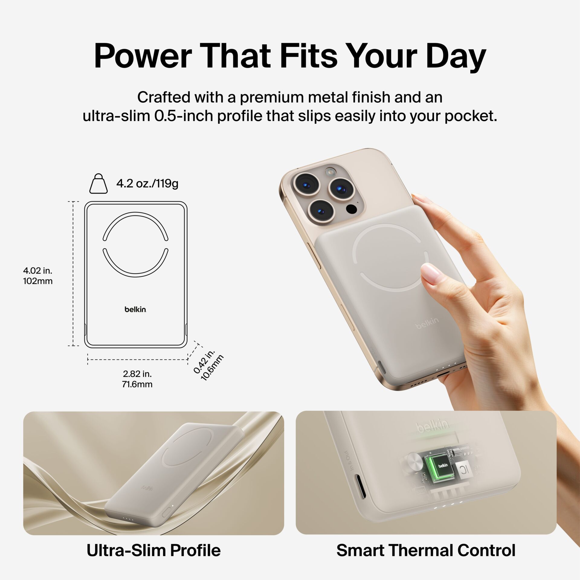 Power bank, Wireless charger, Ultra-slim, Magnetic attachment, Smart thermal control