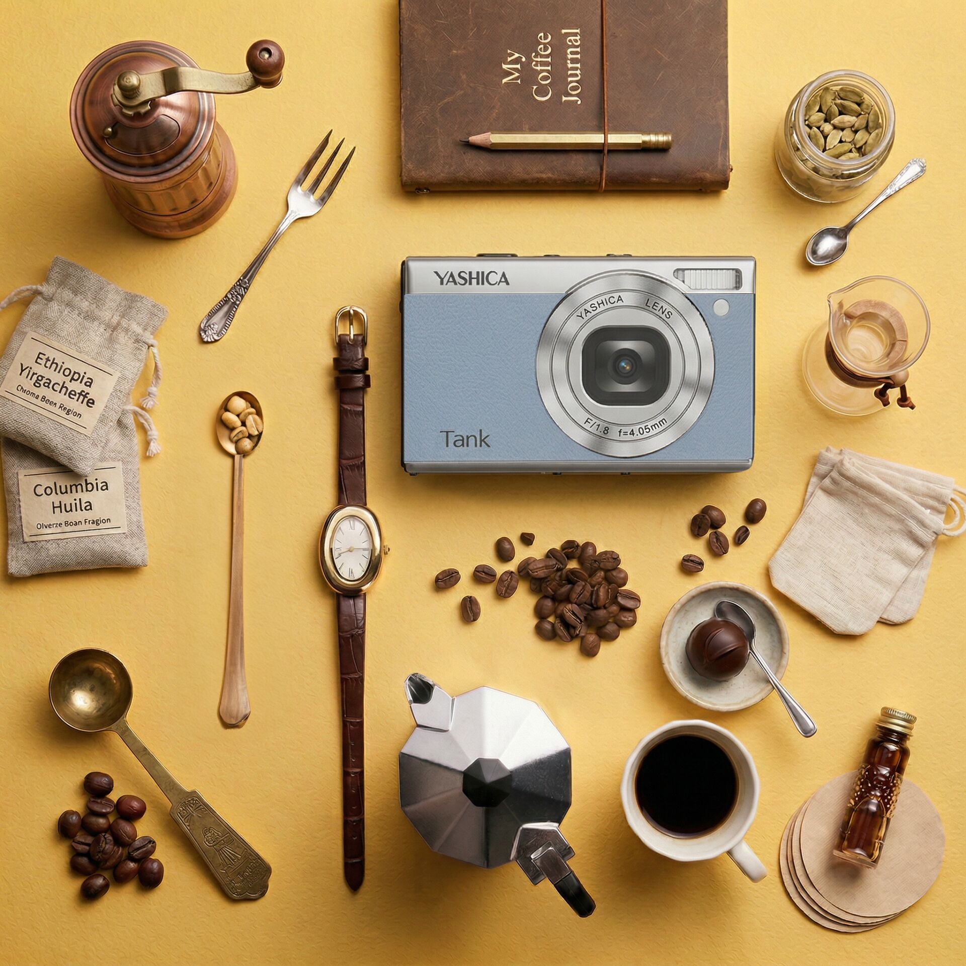 kamera, Tank Kamera, Yashica, Objektiv, Kaffee/Barista-Setup