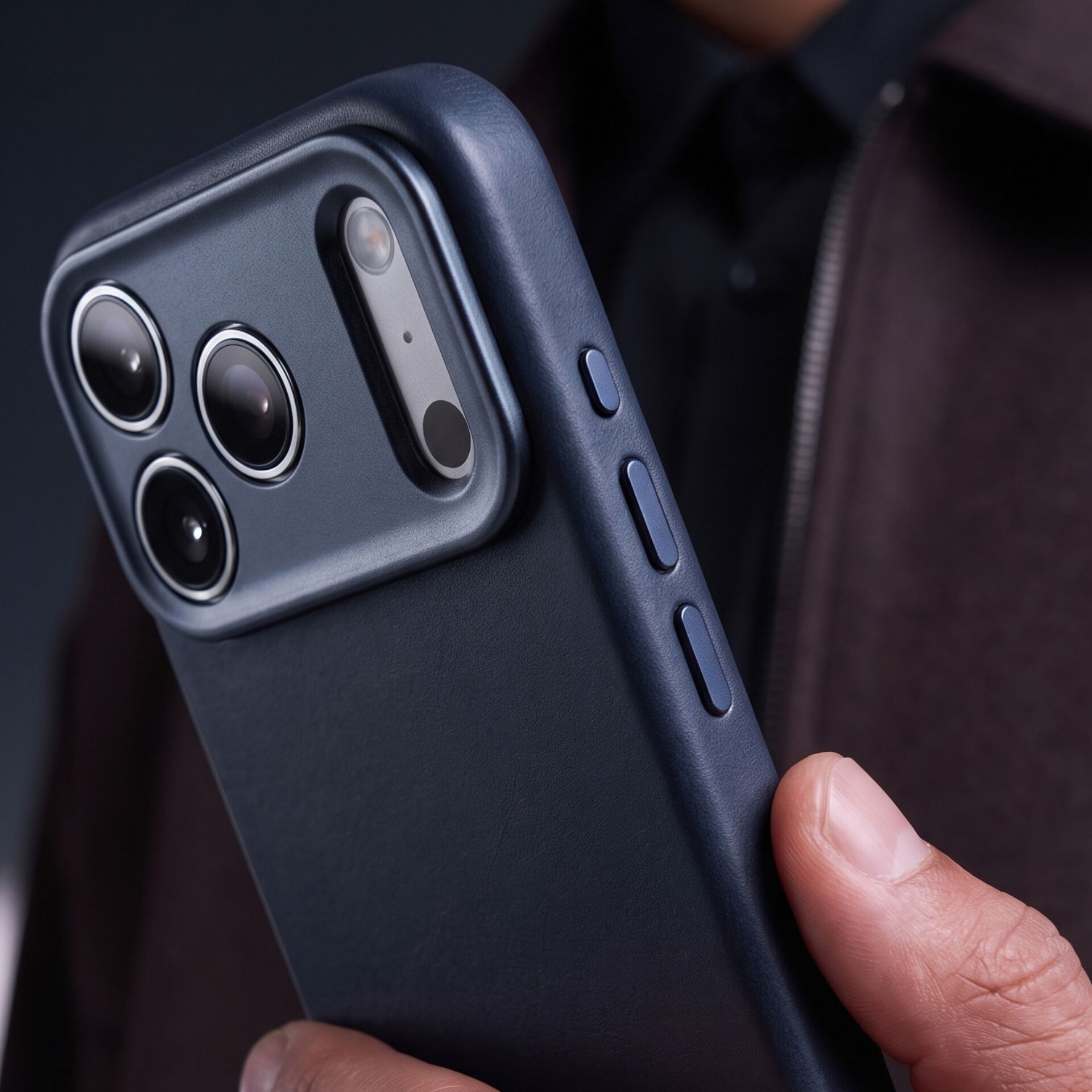 smartphone, Kamera iPhone, Dreifach-Kamera, blauer Hülle, Seitliche Tasten