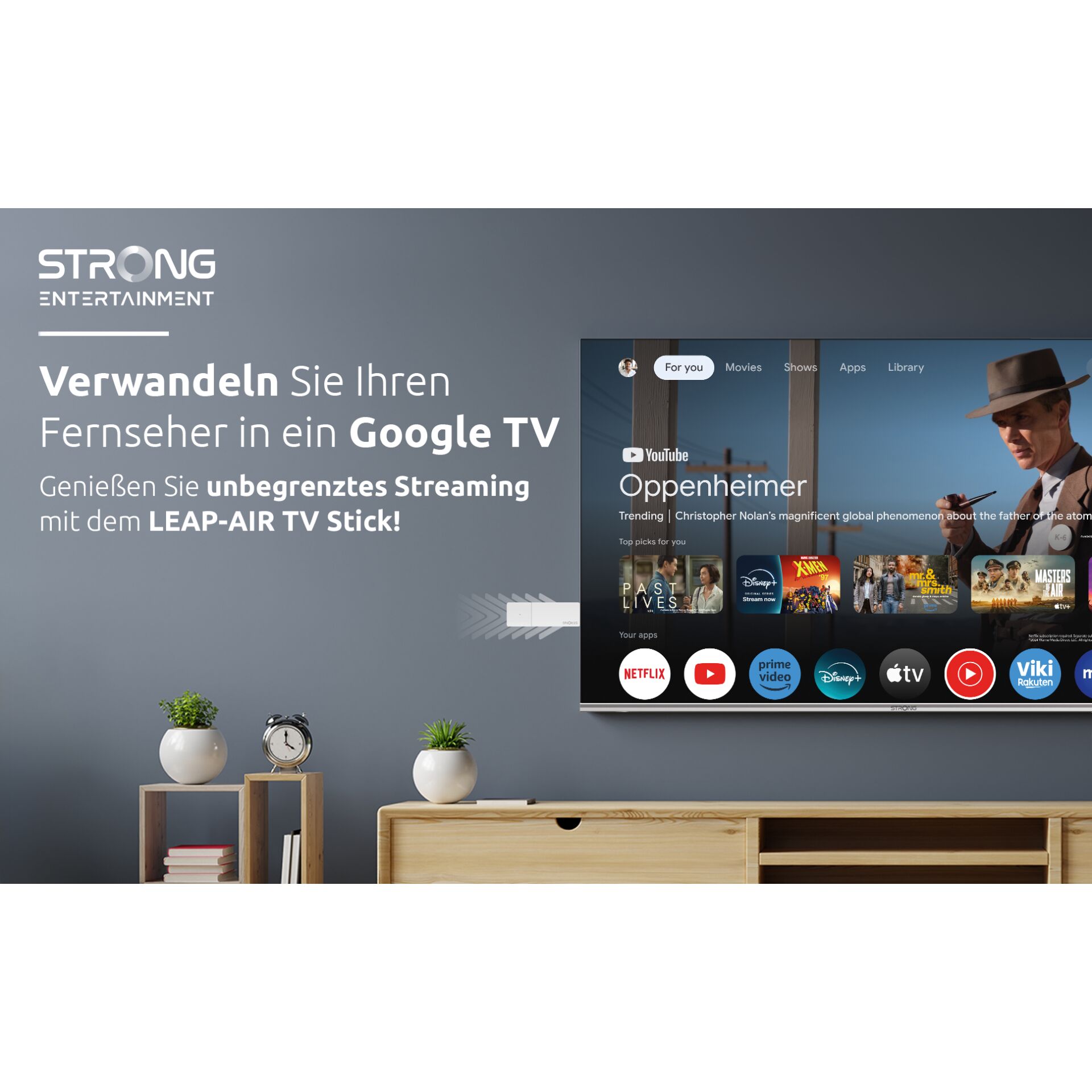 Fernseher Wandbild, Leap-Air TV Stick, Smart TV, Streaming-Gerät, Wohnzimmer-Deko