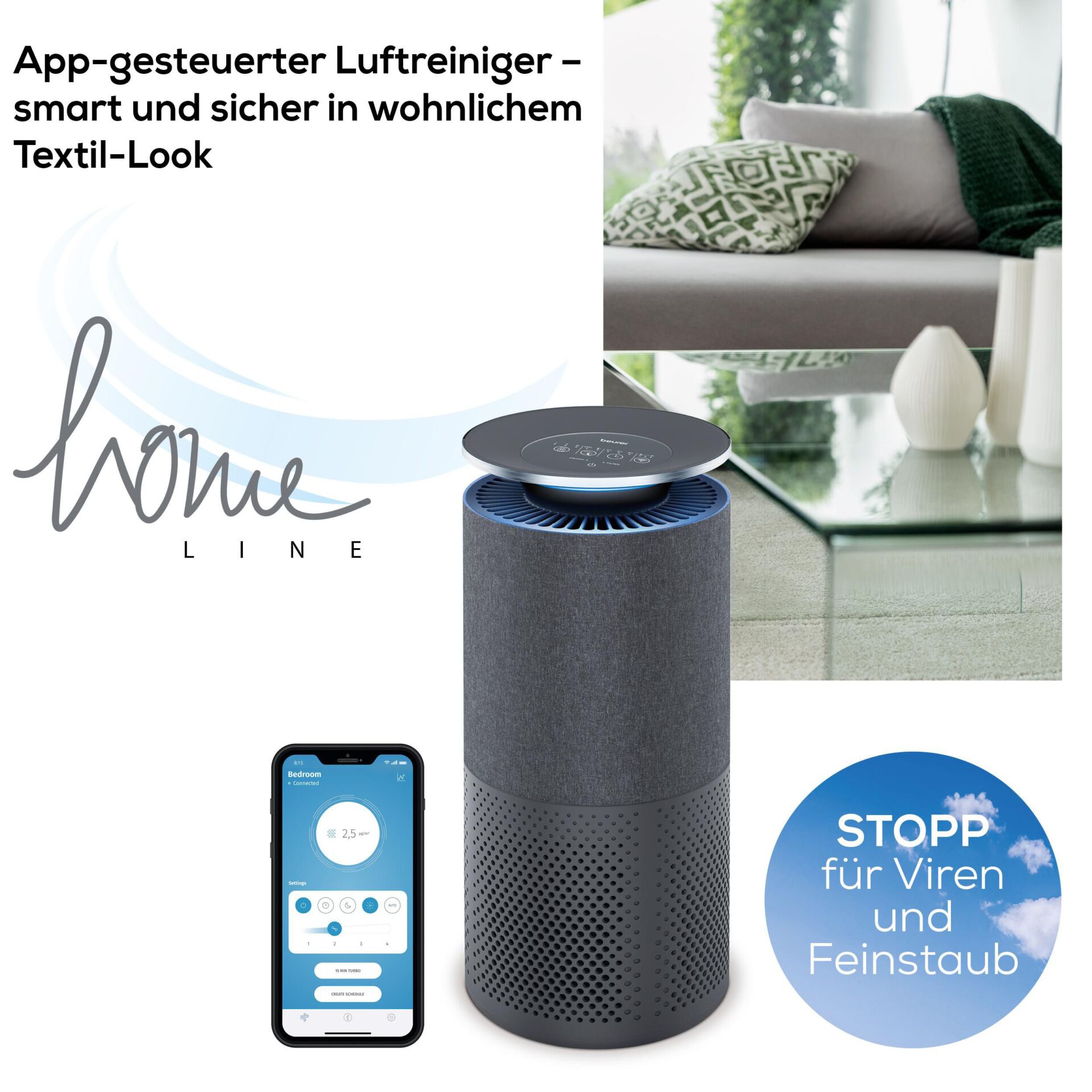 Luftreiniger, Smart, Textillook, App-gesteuert, Stofflook