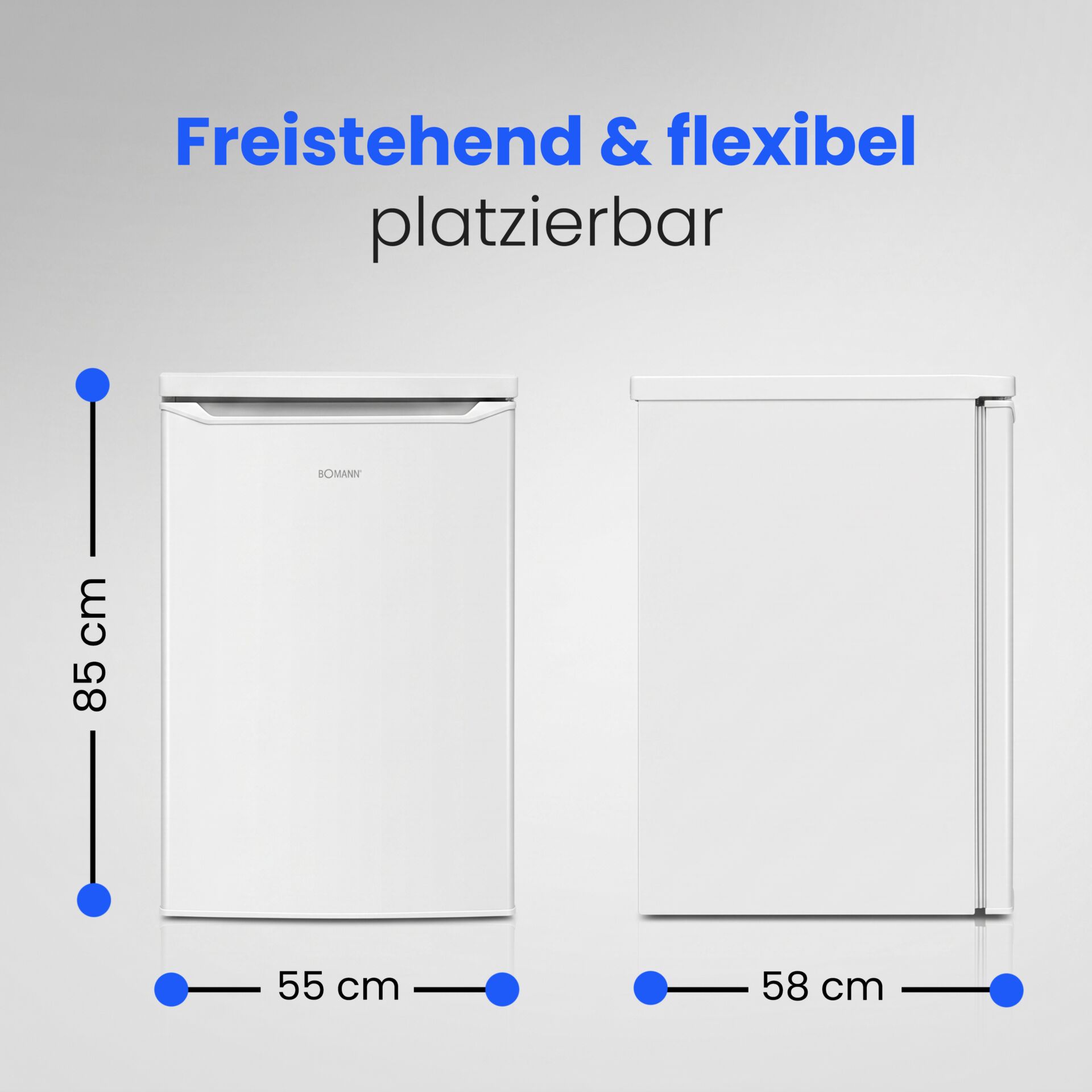 Gefrierschrank, freistehend, weiß, 85 cm hoch, flexible Platzierung
