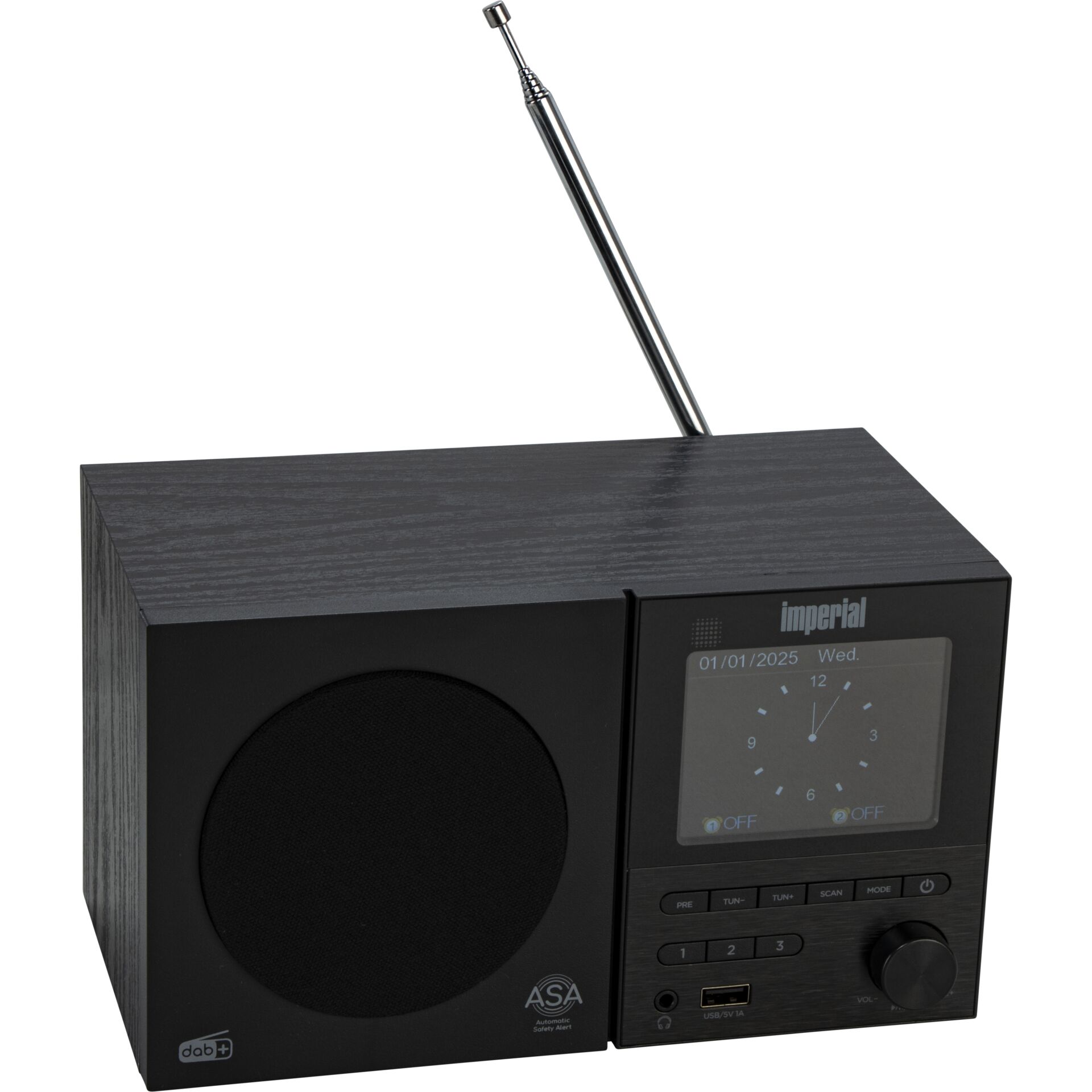 Radio, Lautsprecher, Holzgehäuse, Antenne, Digitaluhr