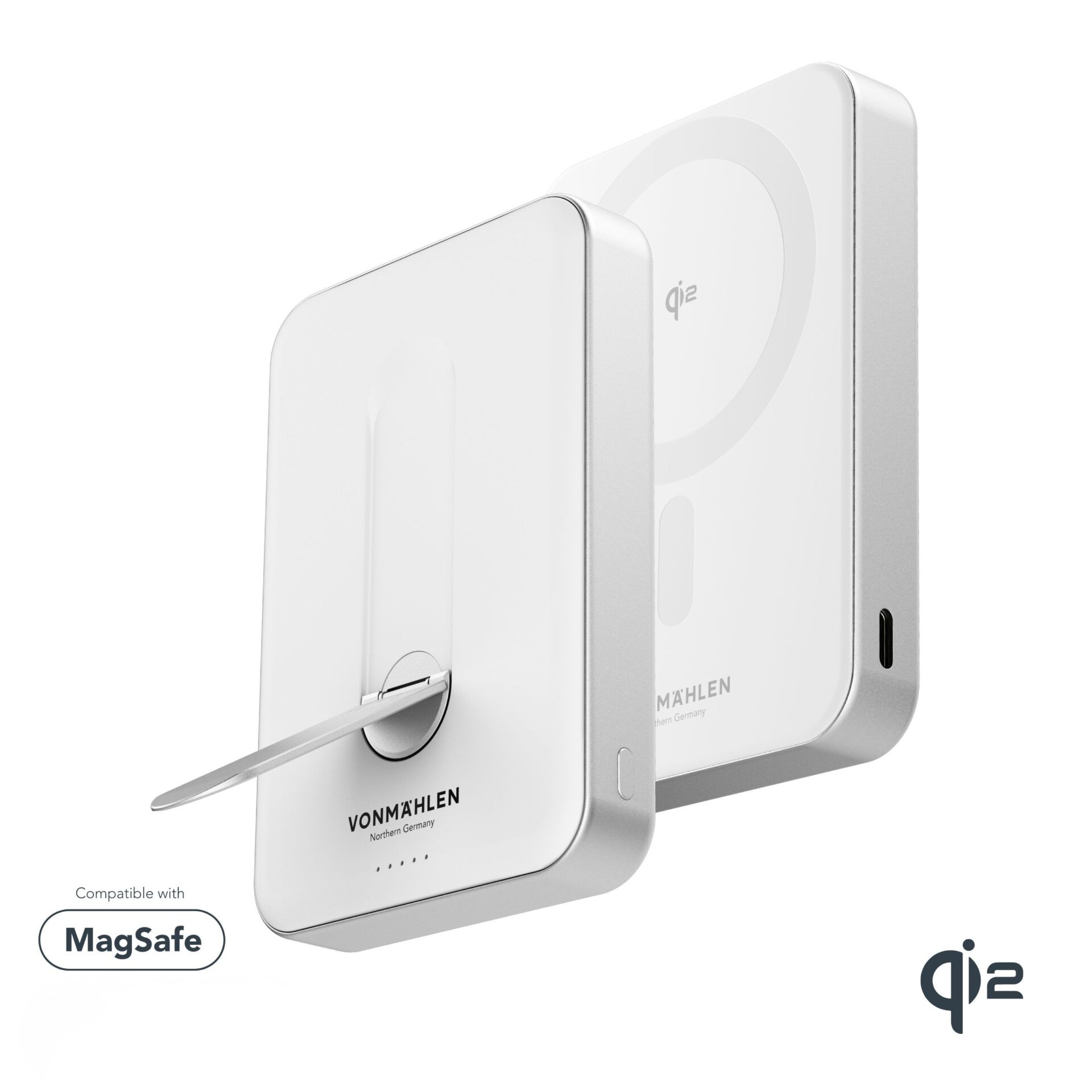 Kabellose Ladestation, Qi2 Ladegerät, MagSafe kompatibel, 5.000 mAh, Induktive Ladestation, Schlüsselkasten, MagSafe, Karte, Geldbörse, Halterung