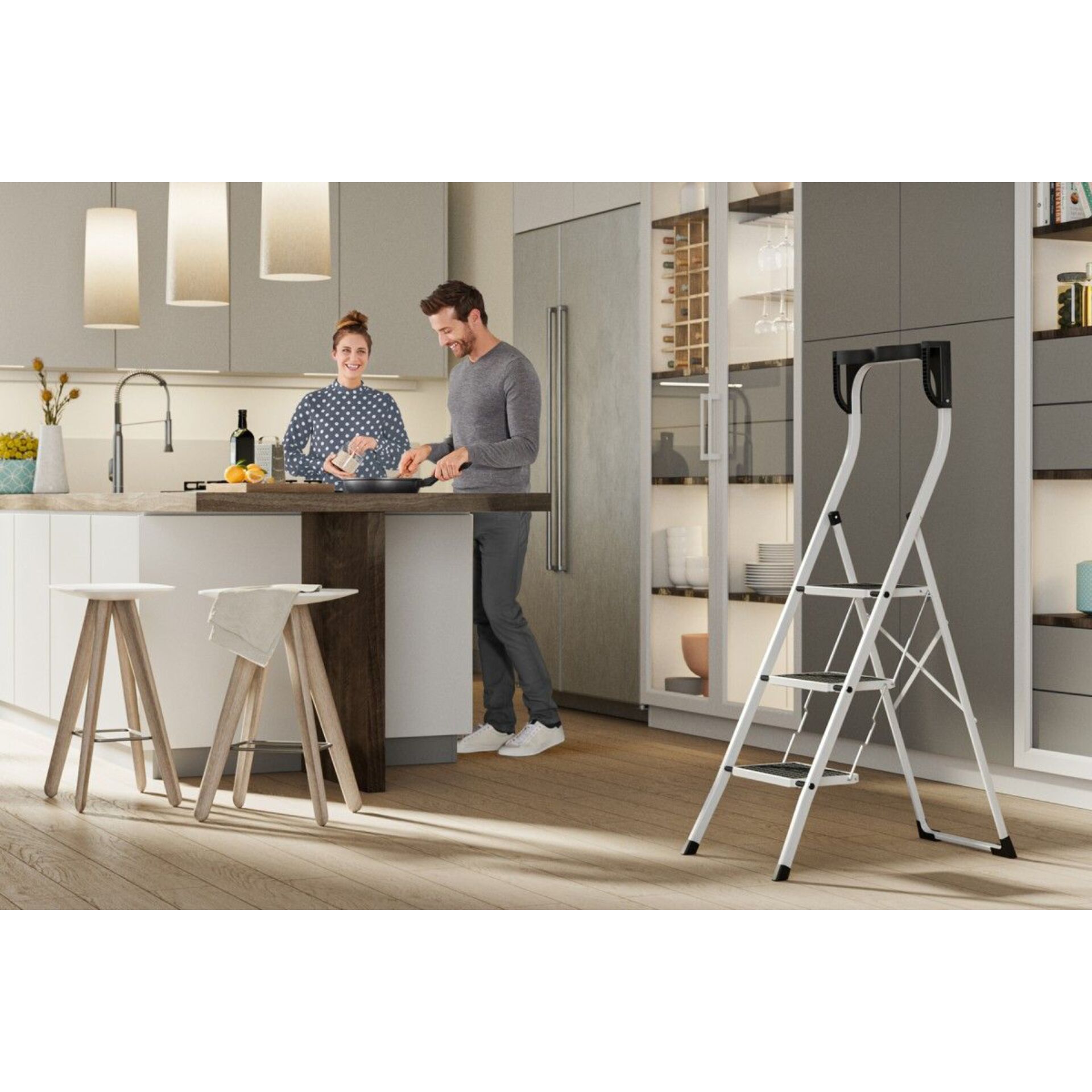 kitchen, hocker, insel, leiter, schrittleiter