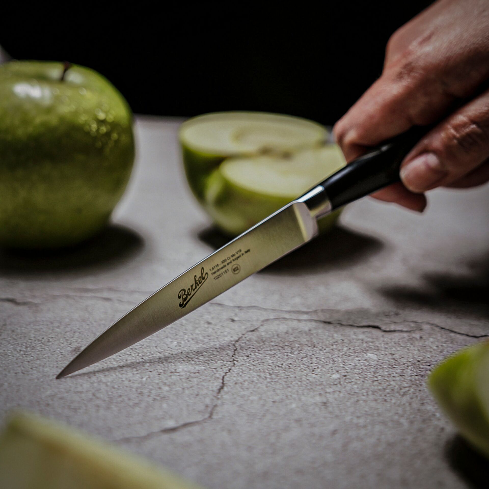 messer, Kochmesser, Edelstahl, Küche, Grünäpfel