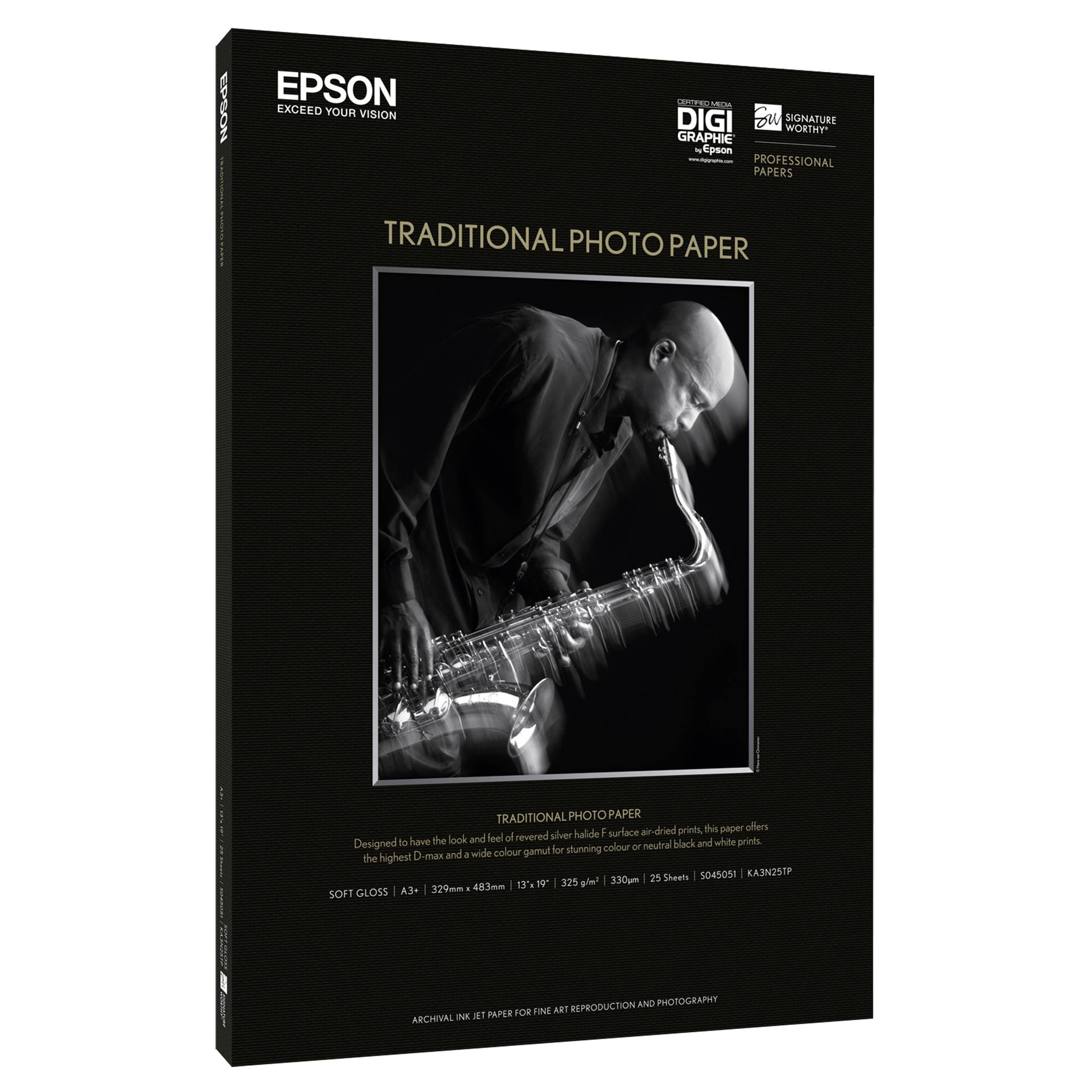 Epson Traditional Photo Paper seidenmatt, A 3+ 25 Blatt, 330 g Erwachsener, Männlich, Mann, Person, Musikinstrument