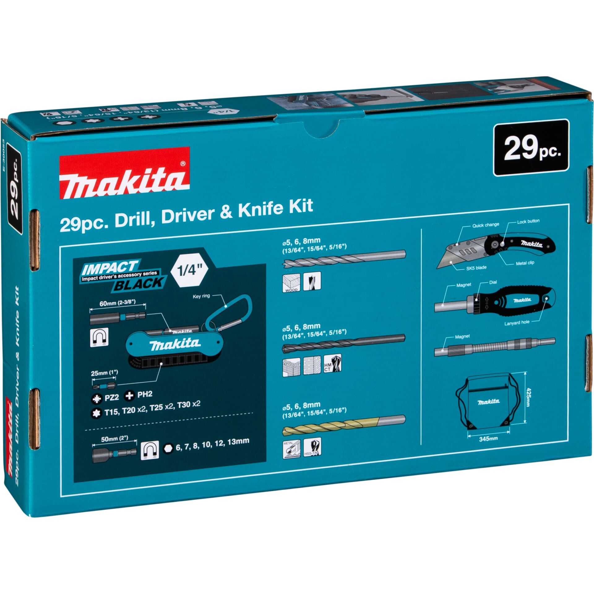 Bohrer-Set, Schrauber, Messerkoffer, Makita, 29 Teile