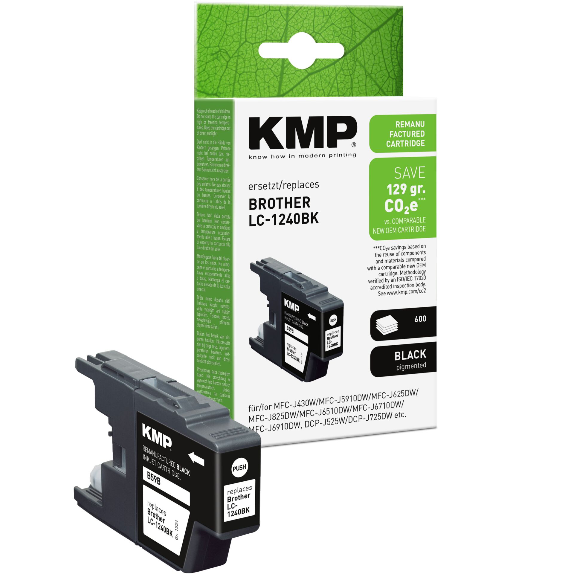 Adapter, Elektronik, Computer-Ausrüstung, Computerausrüstung, QR-Code, Tintenpatrone, Originalersatz, Black Pigment, KMP, LC-1240BK