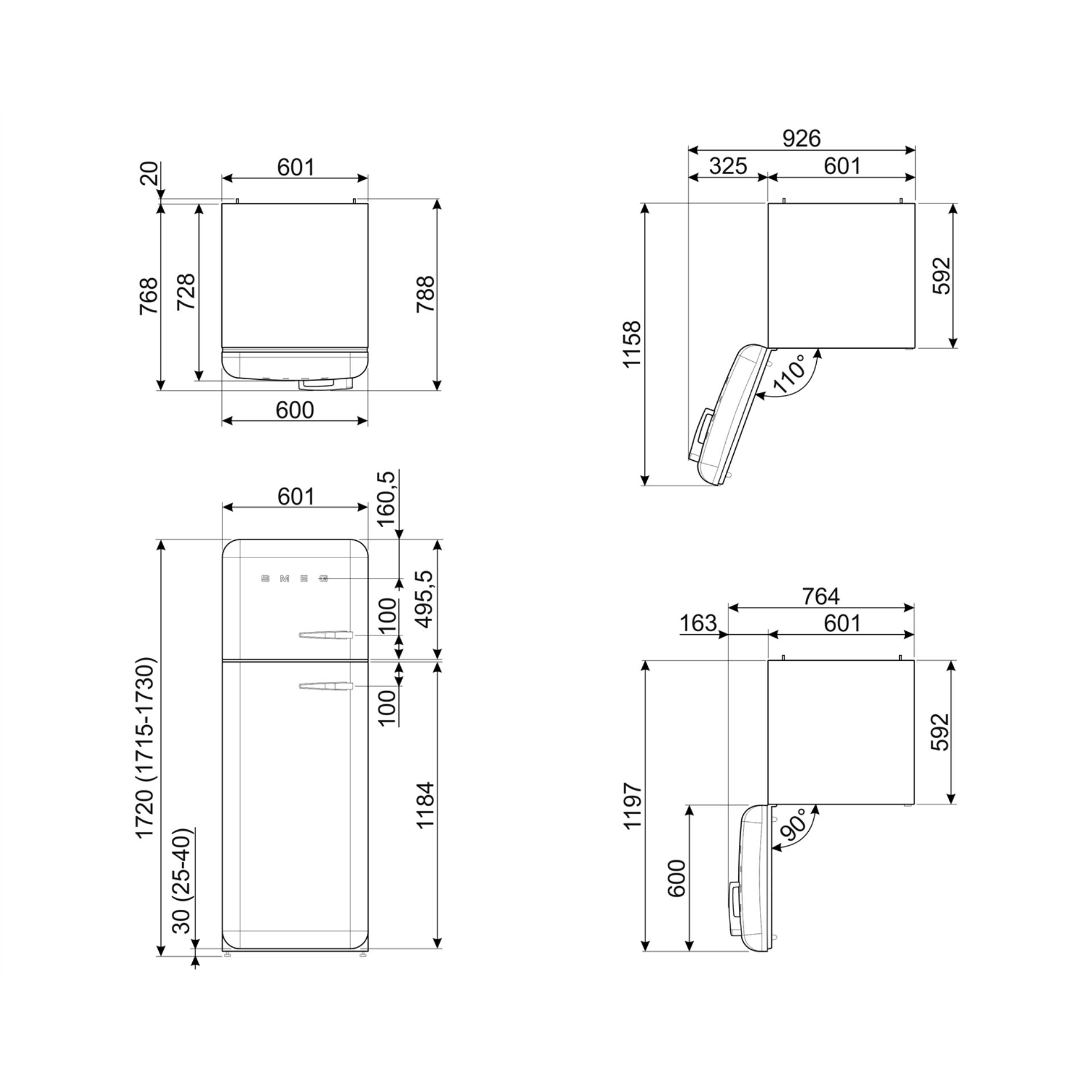 kühlschrank, doppel-türig, abmessungen, gerät, küchengerät