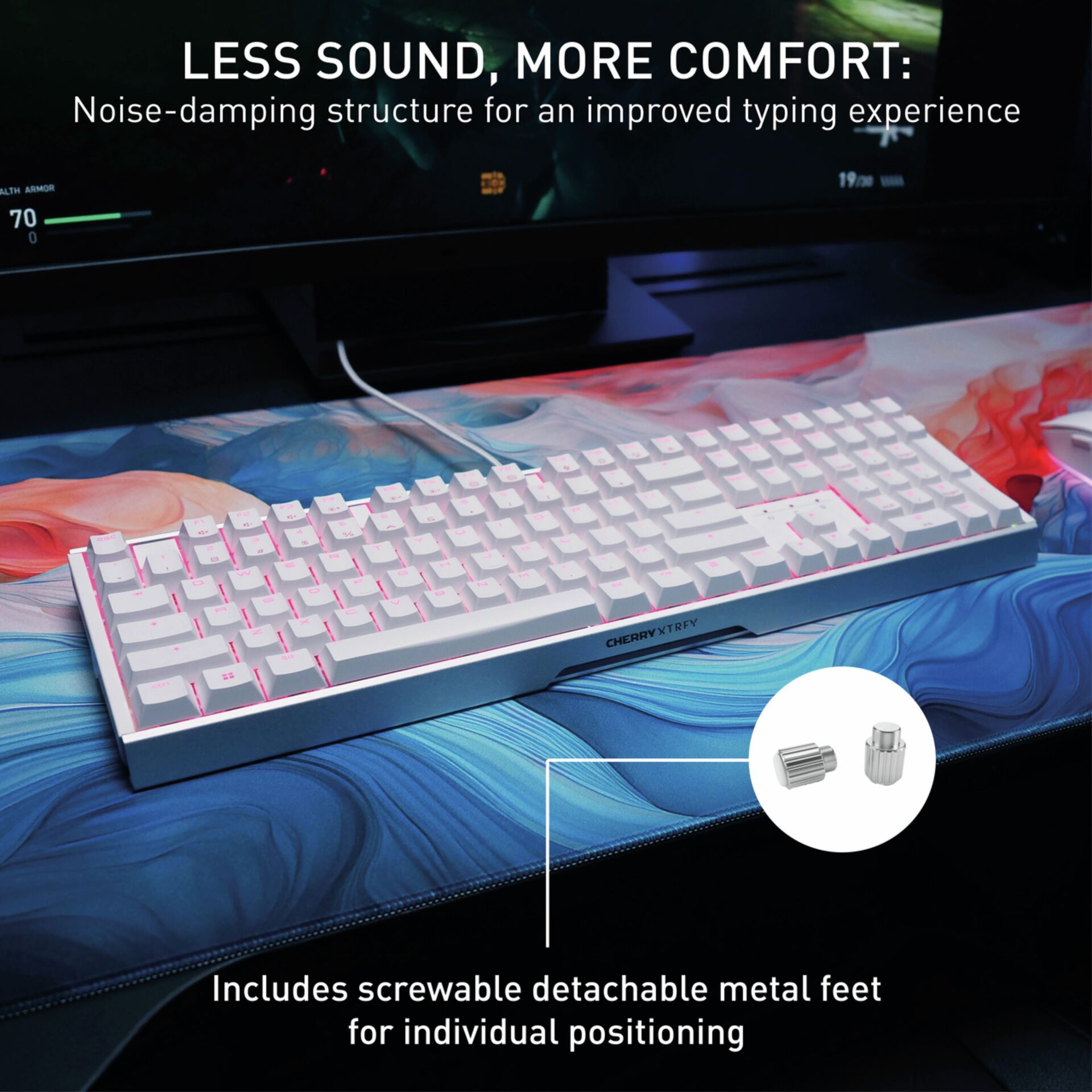 mechanische Tastatur, weiße Tastatur, RGB-Beleuchtung, abnehmbare Füße, Schreibtischzubehör