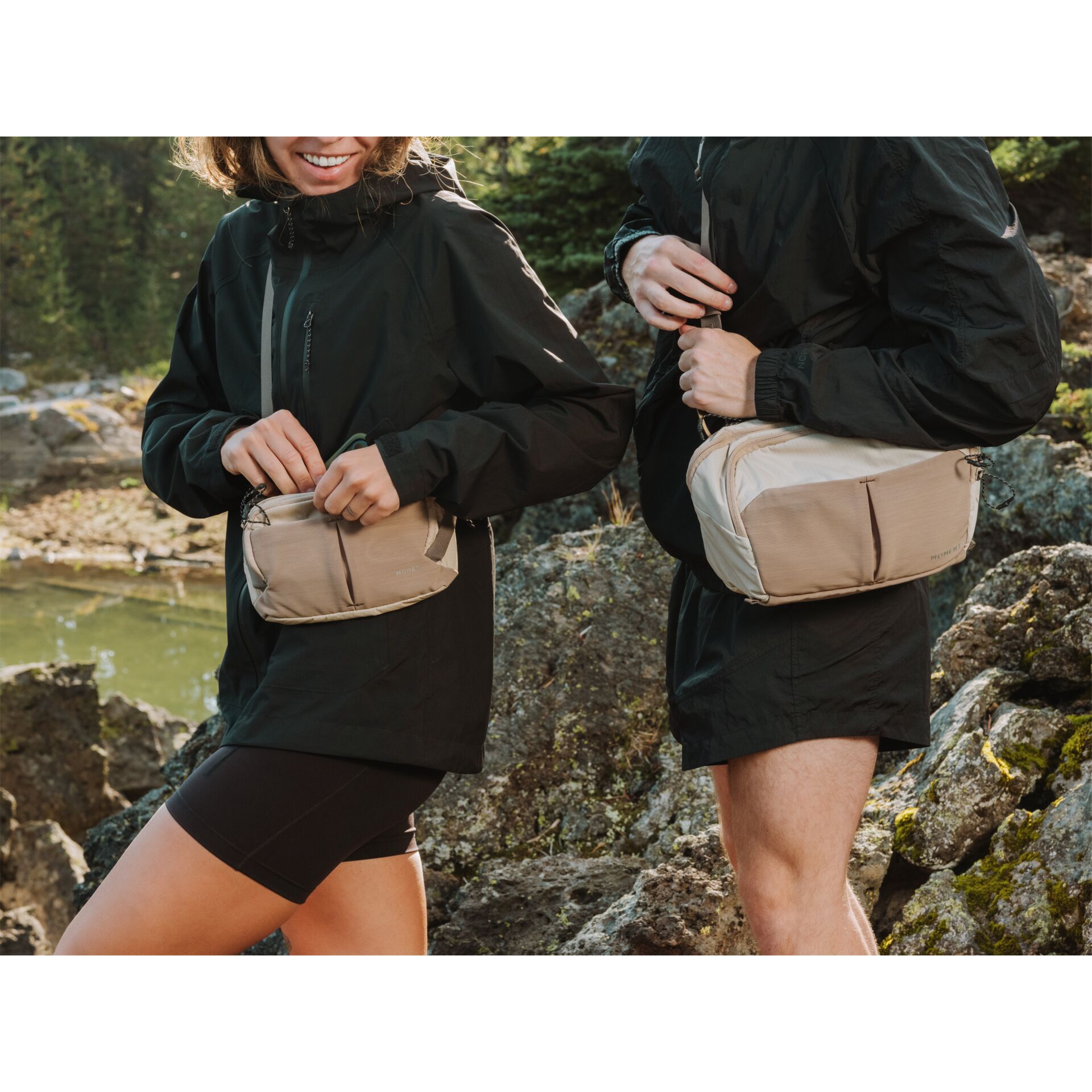 hip pack, taillentasche, beige tasche, outdoor ausrüstung, duales set