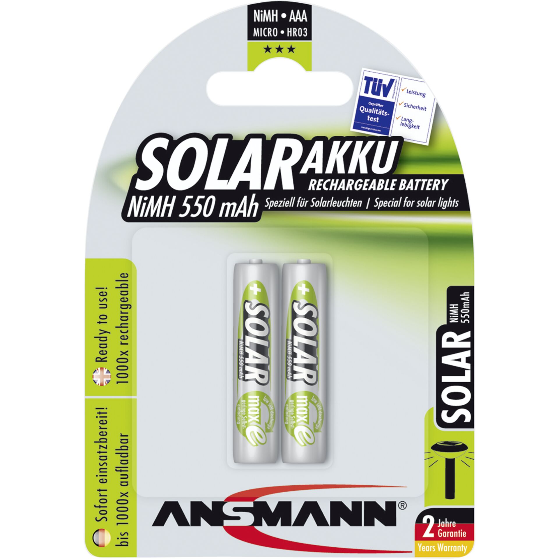 1x2 Ansmann maxE NiMH Akku  Micro AAA 550 mAh SOLAR