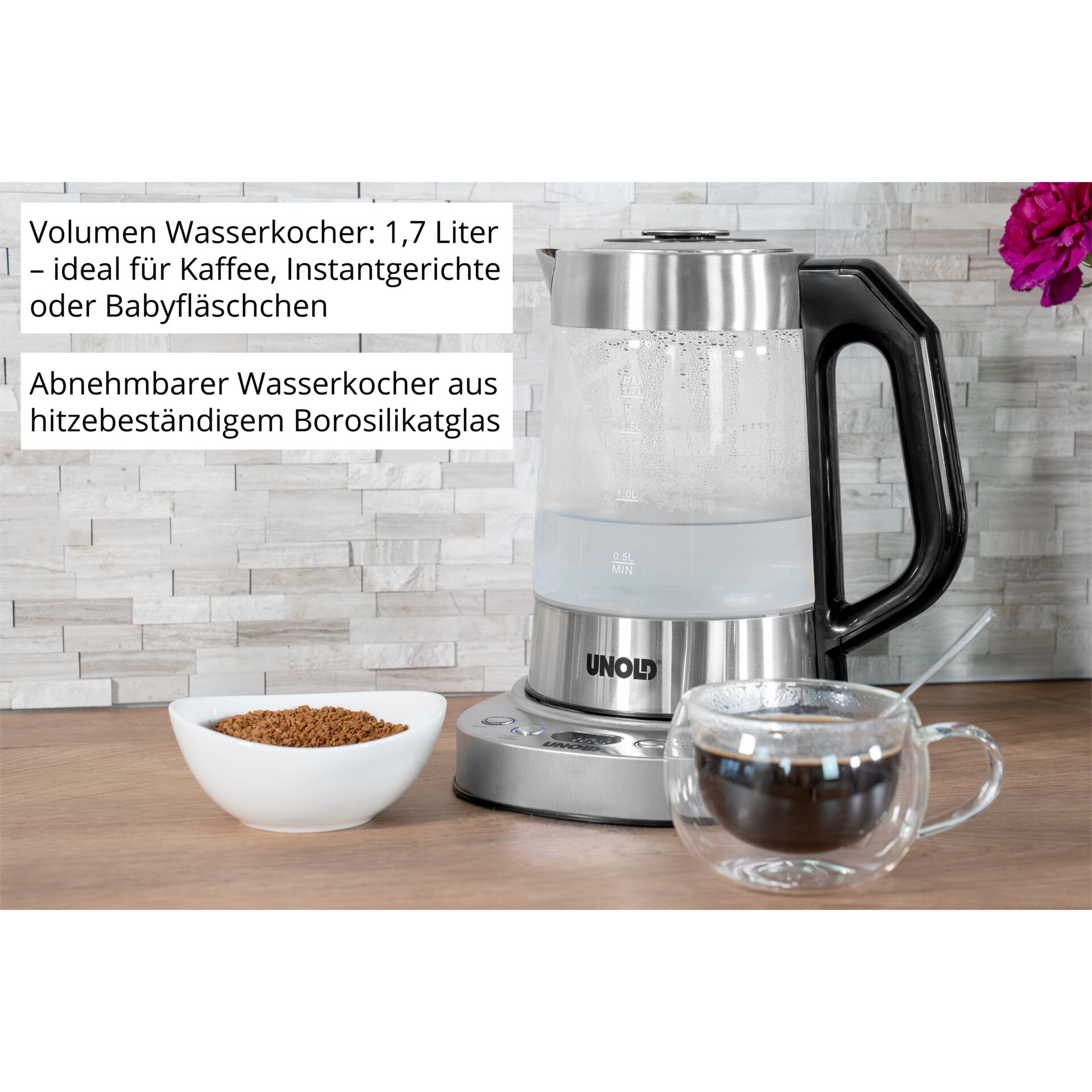 Wasserkocher, Borosilikatglas, Kaffeekocher, Glasbecher, Kochplatte