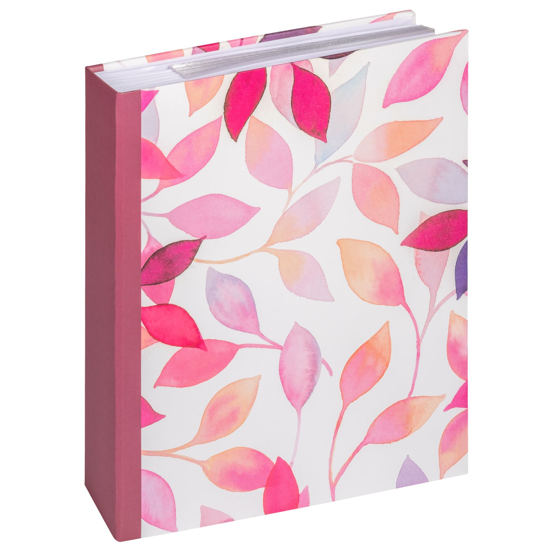 Notizbuch, Blättermuster, Aquarell, Hardcover, Pinklila