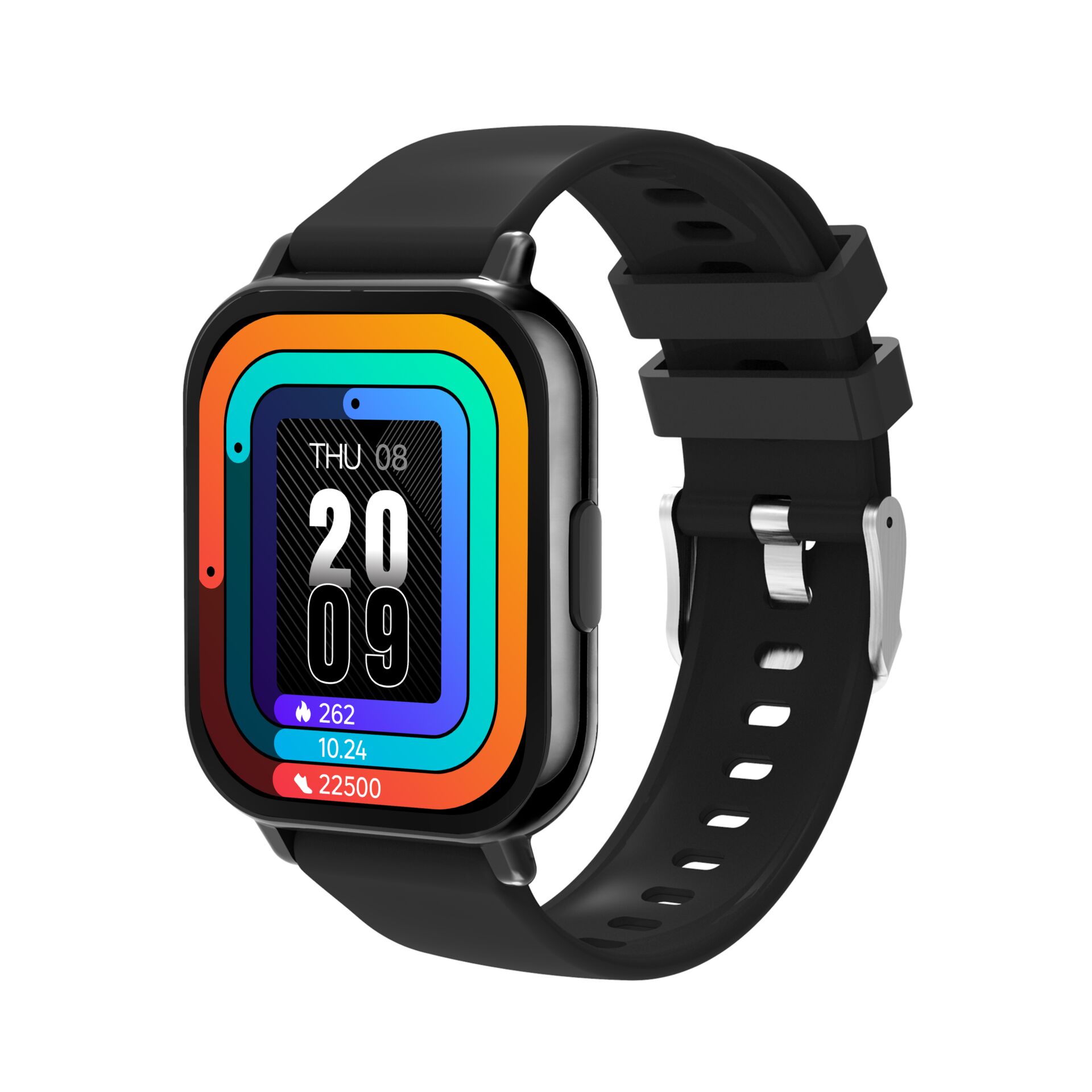 Smartwatch, Digital display, Colorful bezel, Black band, Touchscreen
