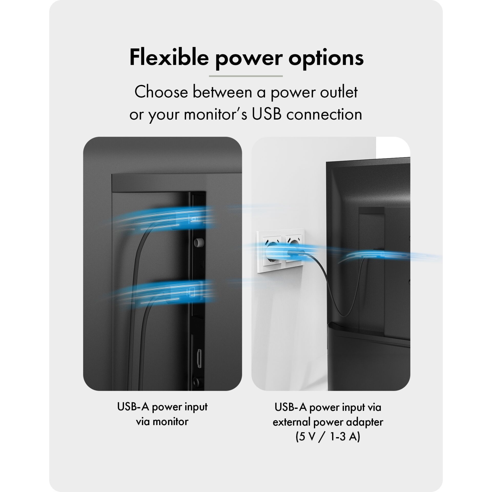 USB-Cable, Power input, Monitor, USB-A, Adapter