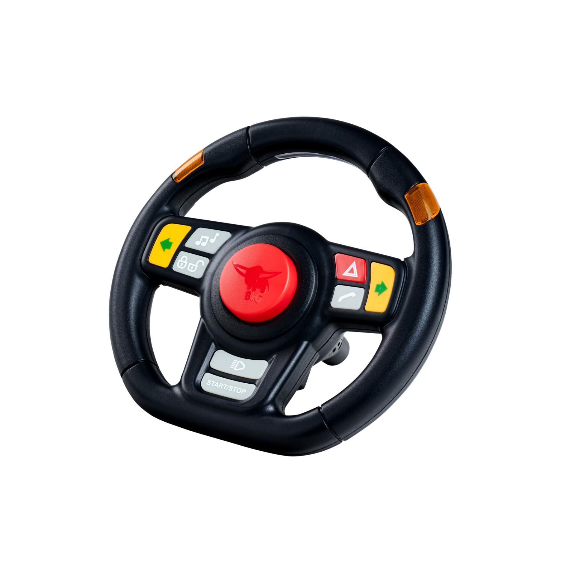 lenkrad, spielzeug, knöpfe, roter hupenknopf, graue bedienfelder