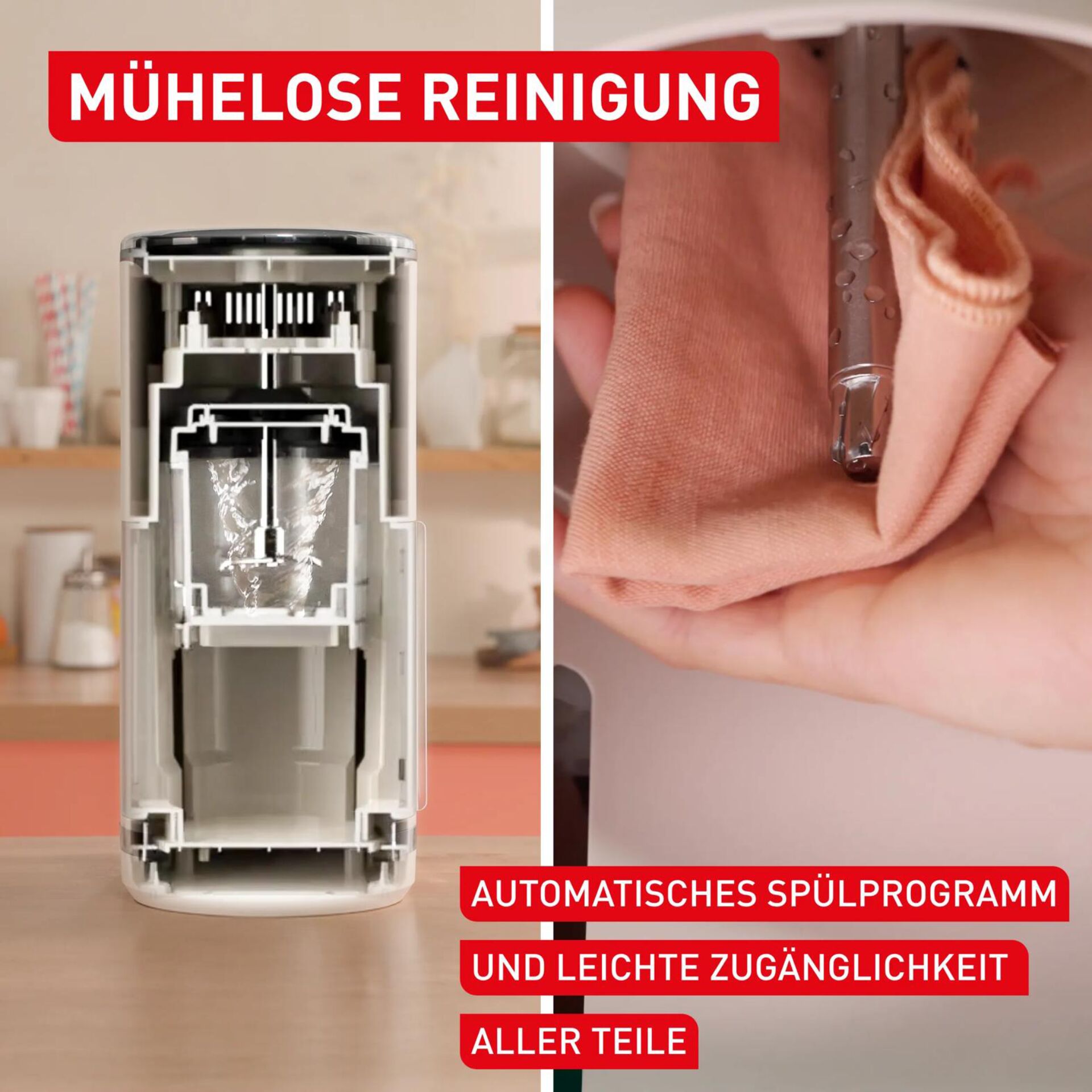 Schaumreiniger, Durchsichtiges Gehäuse, Automatisches Spülsystem, Teile sichtbar, Leichte Zugänglichkeit